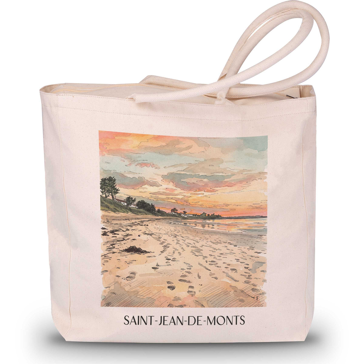 Saint-Jean-de-Monts Shopping Tasche - Côte de Lumière - Frankreich Tote Bag - Einkaufstasche im Aquarell Stil - favplace