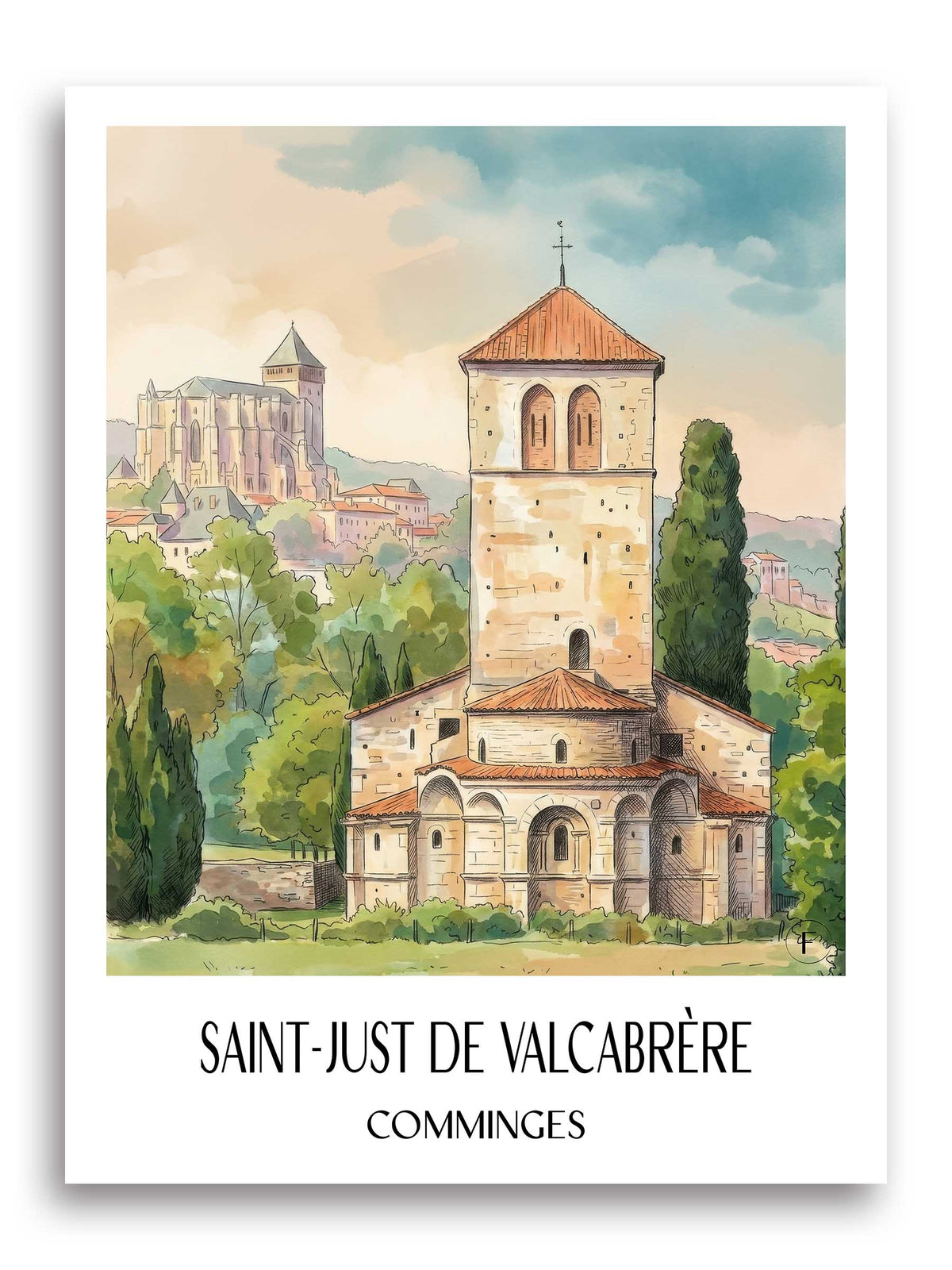 saint-just-de-valcabrère-comminges-frankreich-poster-aquarell