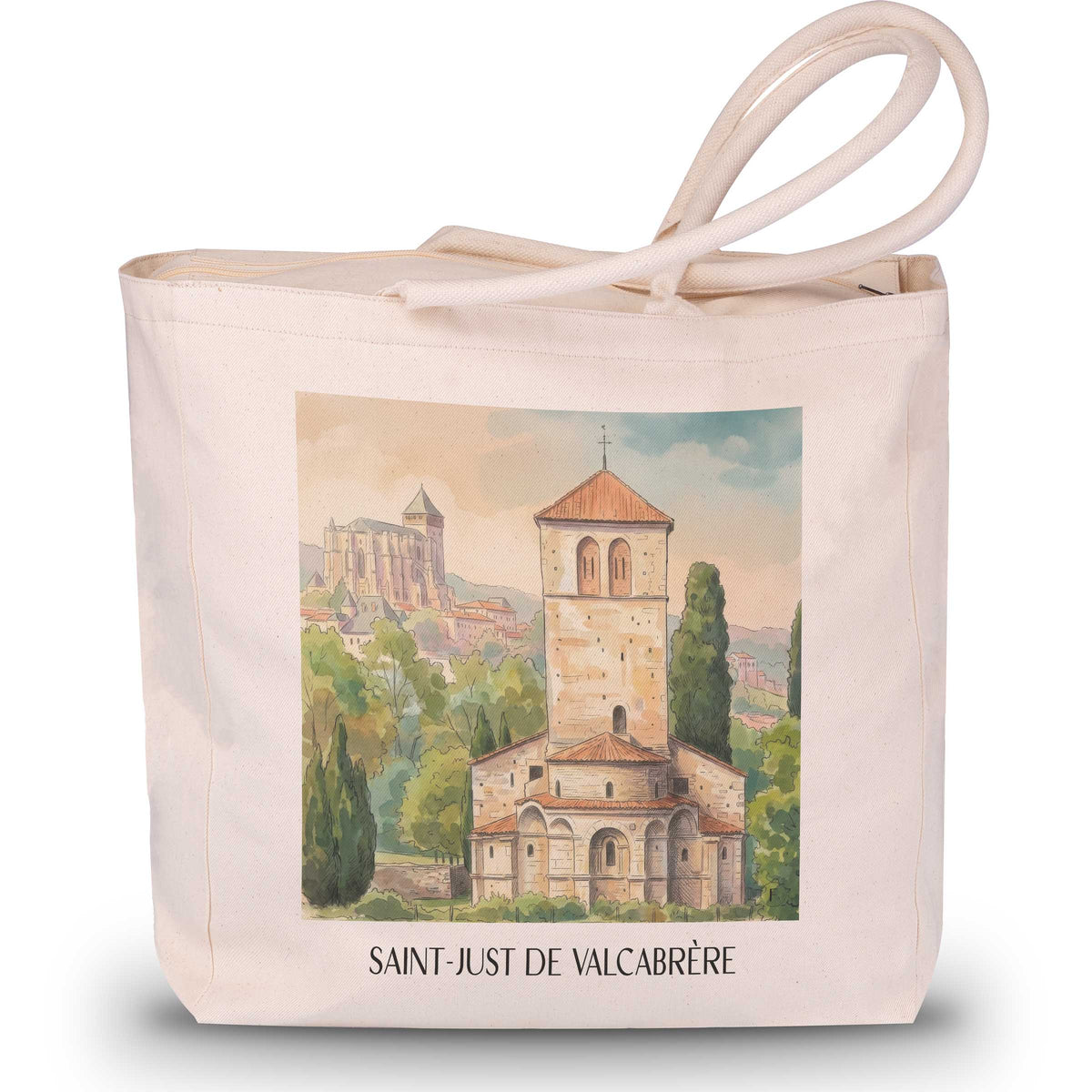 saint-just-de-valcabrère-comminges-frankreich-einkaufstasche-aquarell