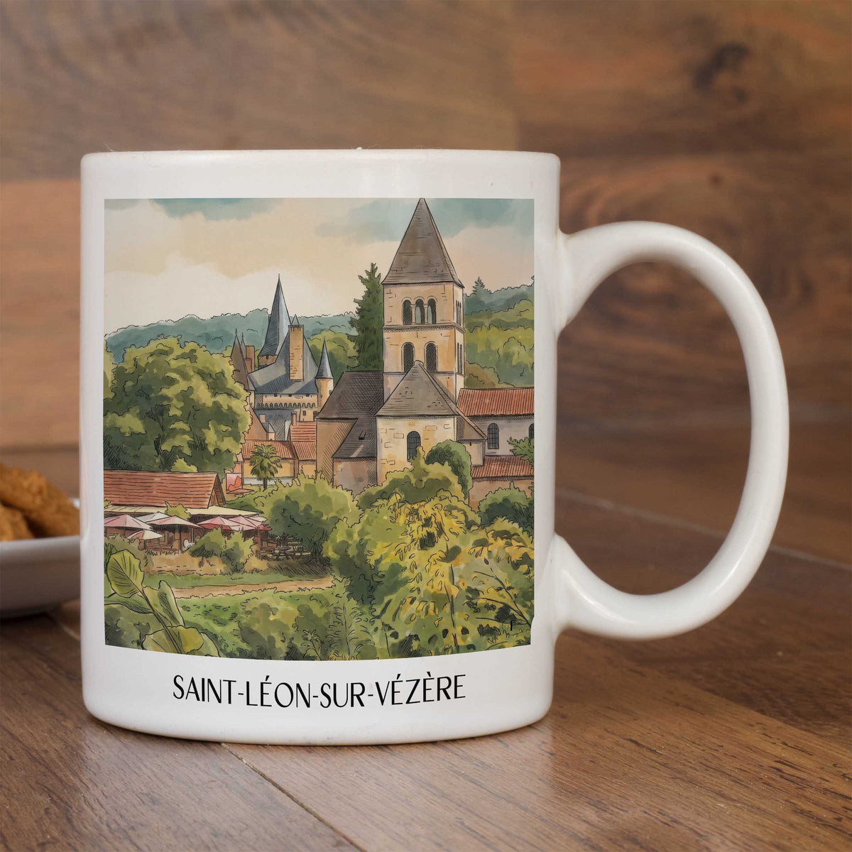 saint-léon-sur-vézère-vallée-de-la-vézère-frankreich-kaffeebecher-aquarell