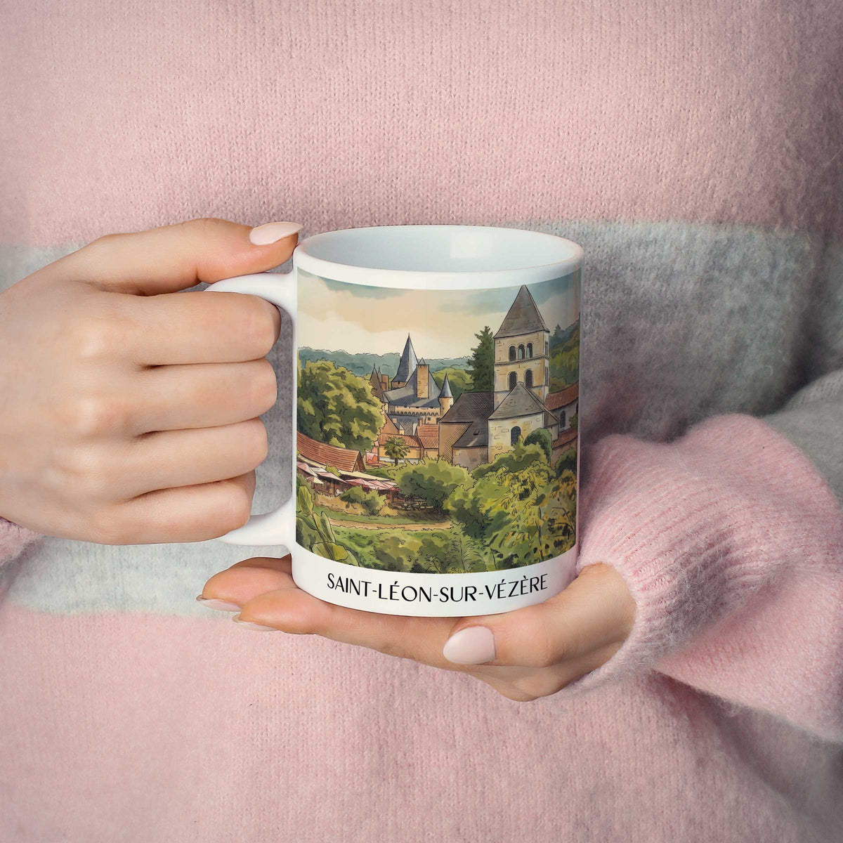saint-léon-sur-vézère-vallée-de-la-vézère-frankreich-kaffeebecher-aquarell