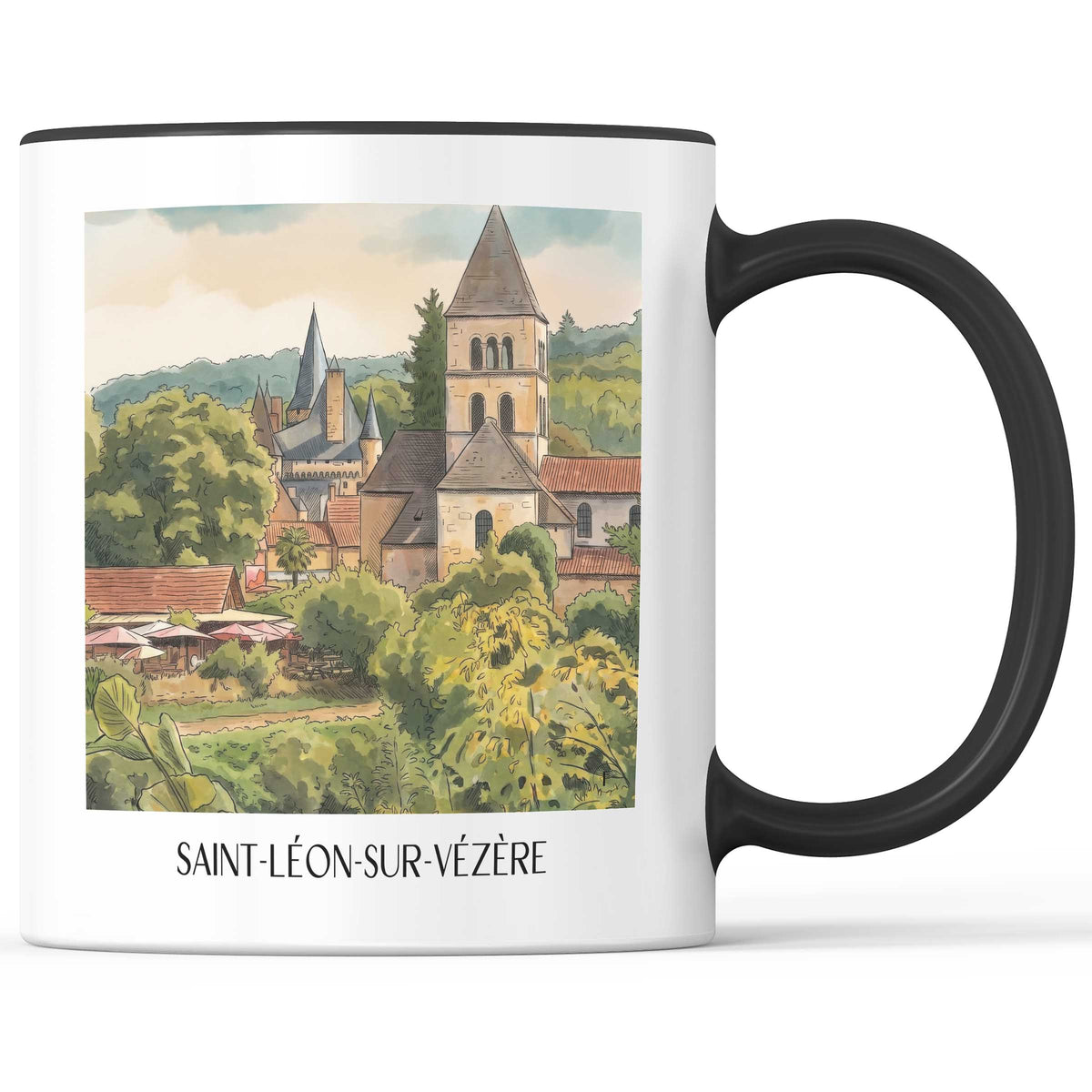 Saint-Léon-sur-Vézère Kaffeebecher - Vallée de la Vézère - Frankreich Becher - Kaffeetasse im Aquarell Stil - favplace