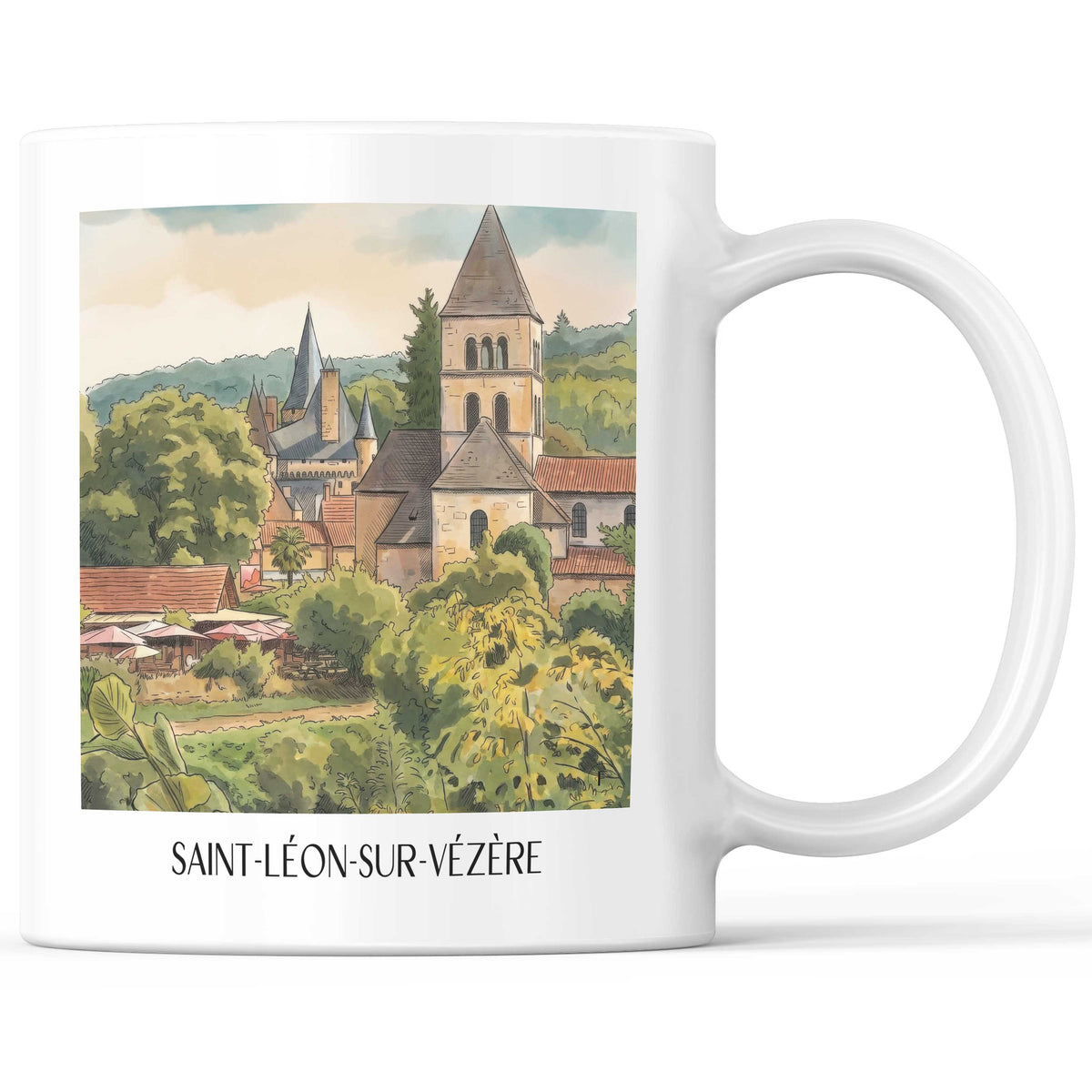 Saint-Léon-sur-Vézère Kaffeebecher - Vallée de la Vézère - Frankreich Becher - Kaffeetasse im Aquarell Stil - favplace