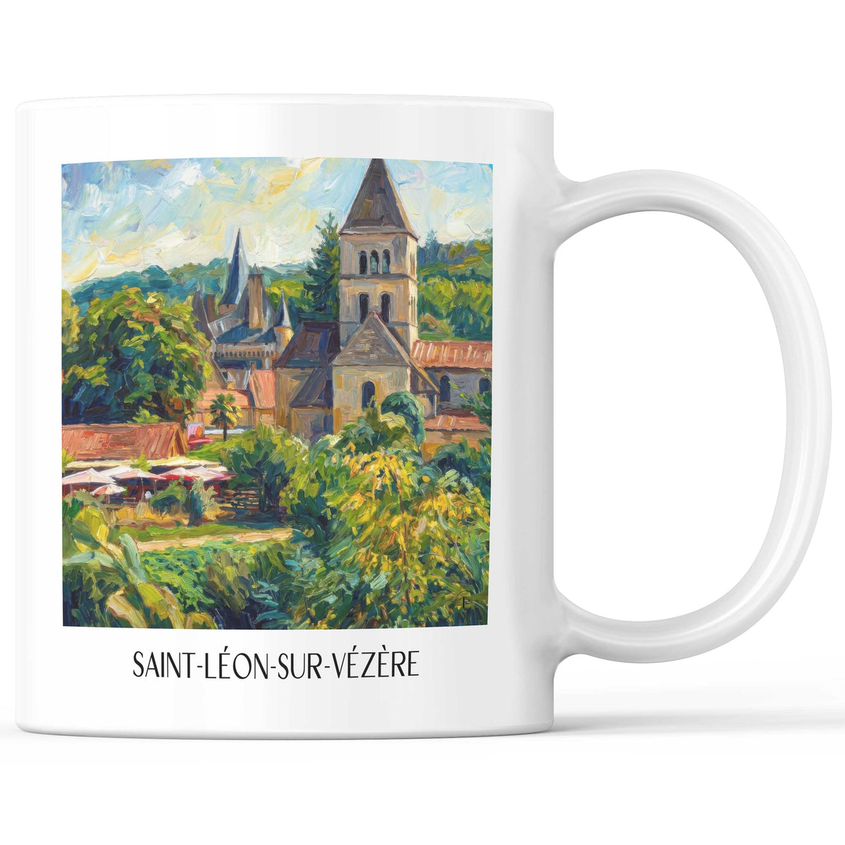 Saint-Léon-sur-Vézère Kaffeebecher - Vallée de la Vézère - Frankreich Becher - Kaffeetasse im Ölgemälde Stil - favplace