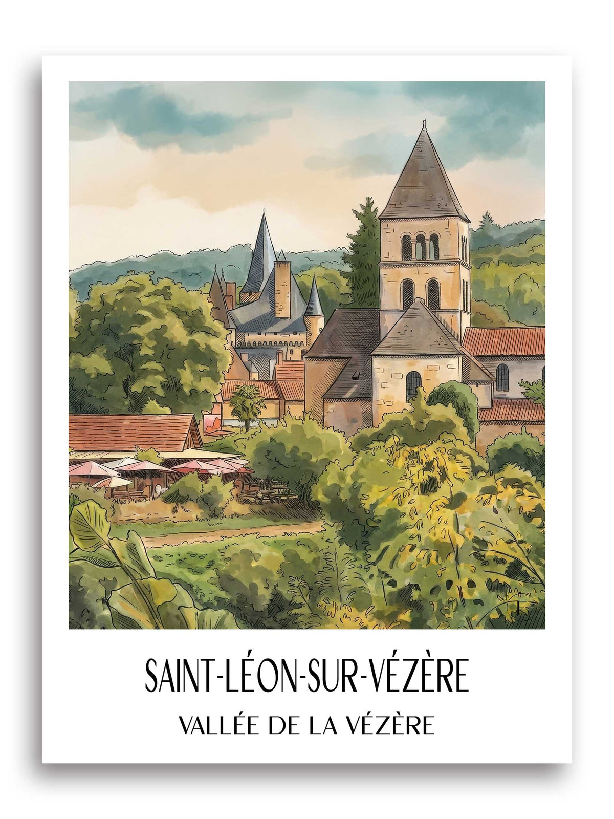 saint-léon-sur-vézère-vallée-de-la-vézère-frankreich-poster-aquarell