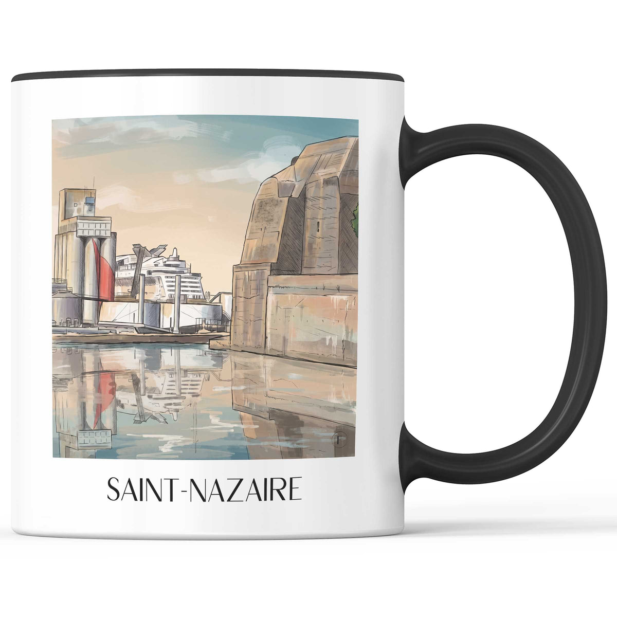 Saint-Nazaire Kaffeebecher - Loire-Atlantique - Frankreich Becher - Kaffeetasse im Aquarell Stil