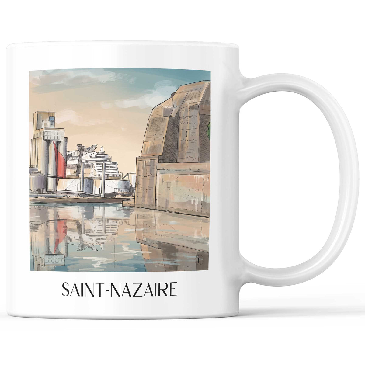 Saint-Nazaire Kaffeebecher - Loire-Atlantique - Frankreich Becher - Kaffeetasse im Aquarell Stil