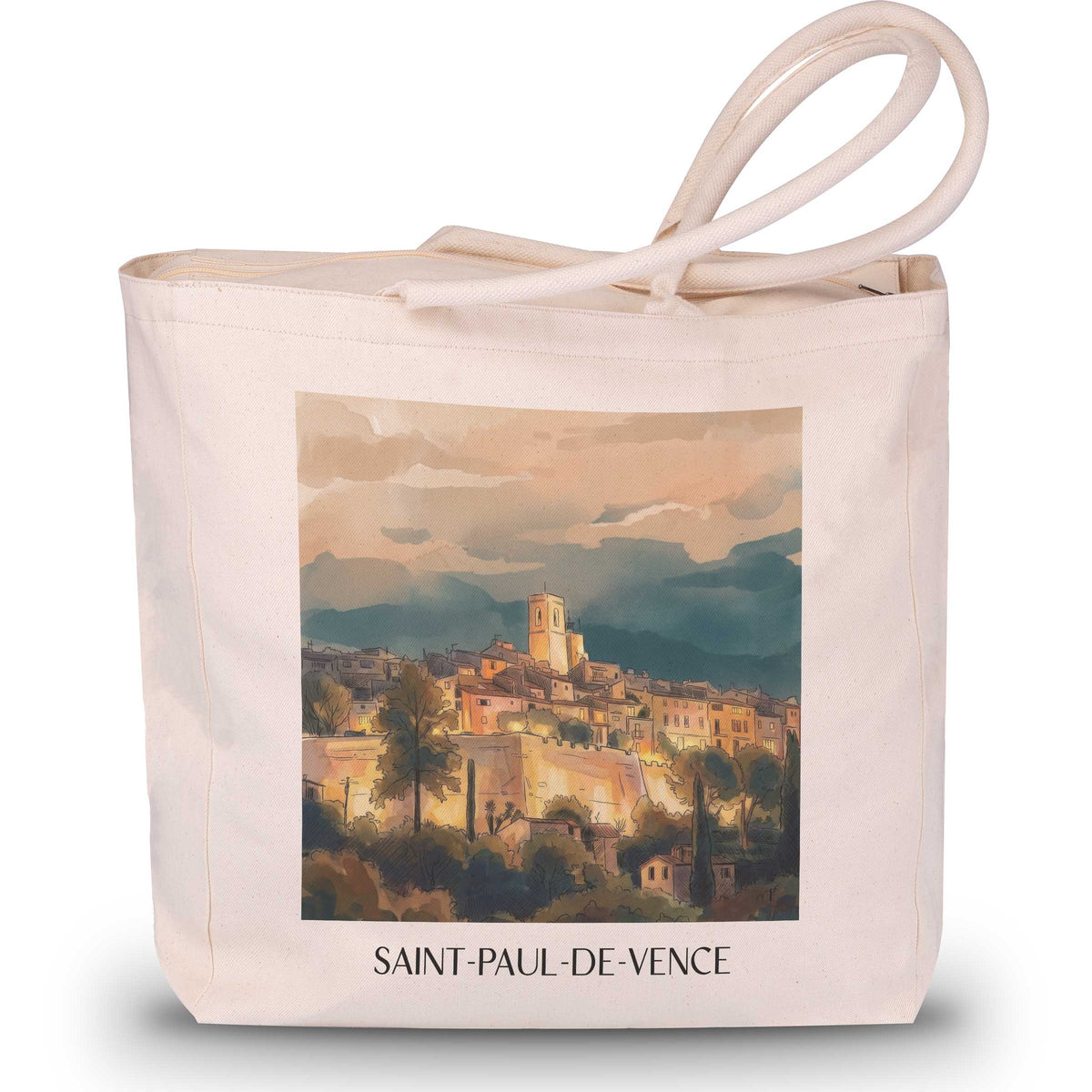 Saint-Paul-de-Vence Shopping Tasche - Côte d´Azur - Frankreich Tote Bag - Einkaufstasche im Aquarell Stil - favplace