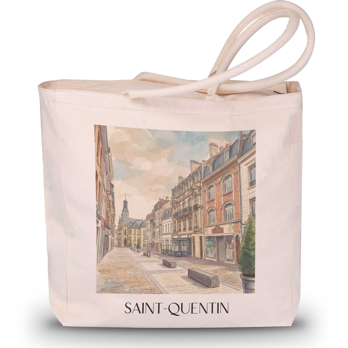 Saint-Quentin Shopping Tasche - Aisne - Frankreich Tote Bag - Einkaufstasche im Aquarell Stil - favplace