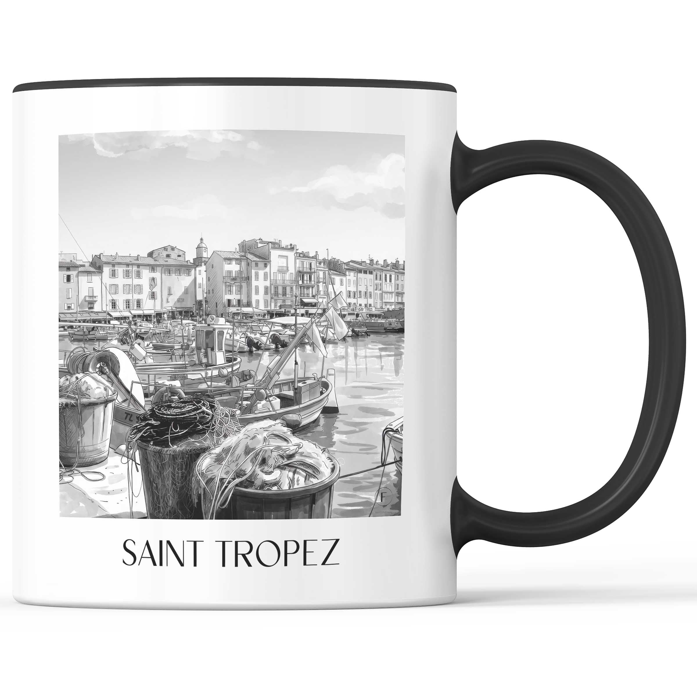 saint-tropez-frankreich-kaffeebecher-aquarell-schwarz-weiss