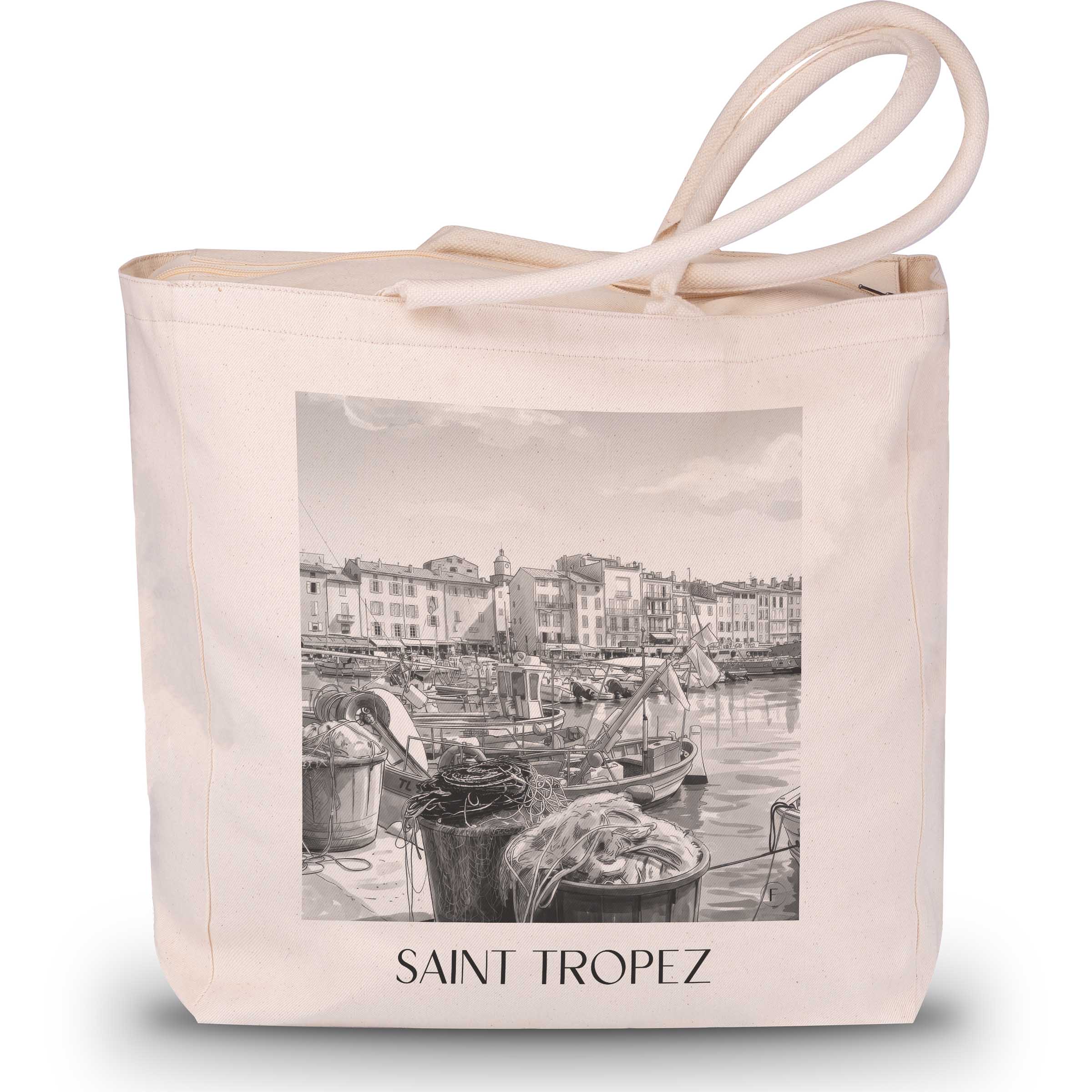 saint-tropez-frankreich-einkaufstasche-aquarell-schwarz-weiss