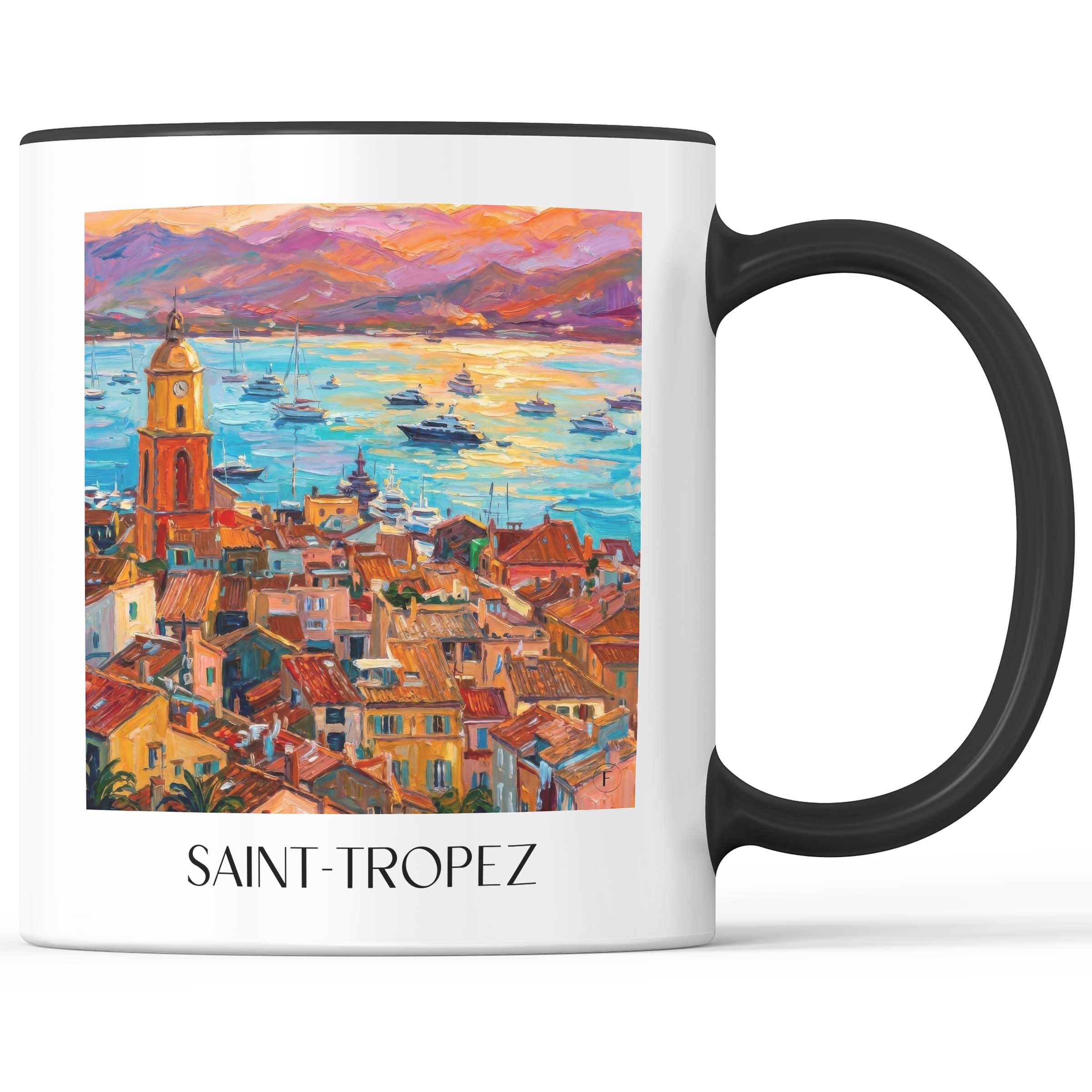 Saint-Tropez Kaffeebecher - Côte d´Azur - Frankreich Becher - Kaffeetasse im Ölgemälde Stil - favplace