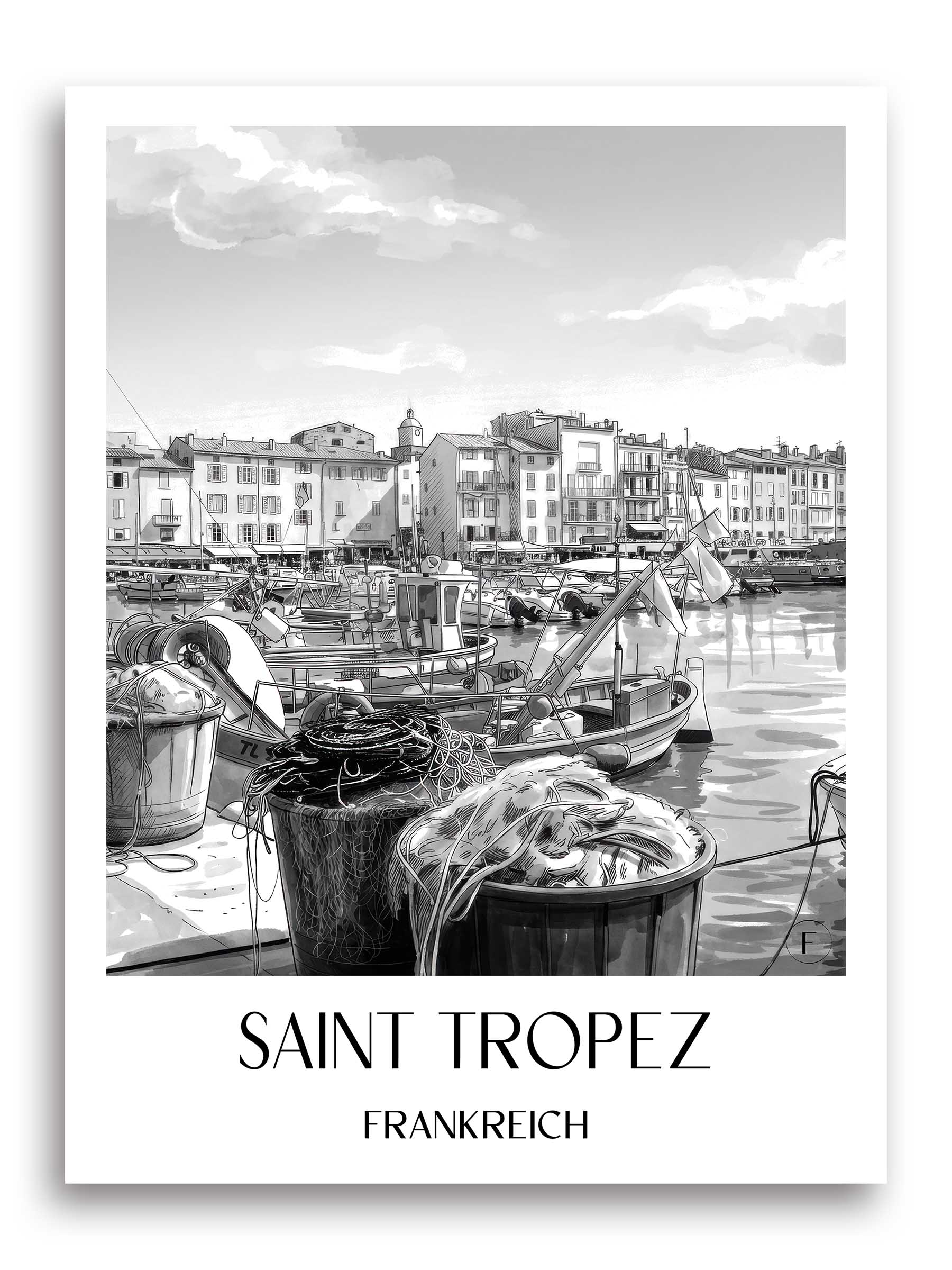 saint-tropez-frankreich-poster-aquarell-schwarz-weiss