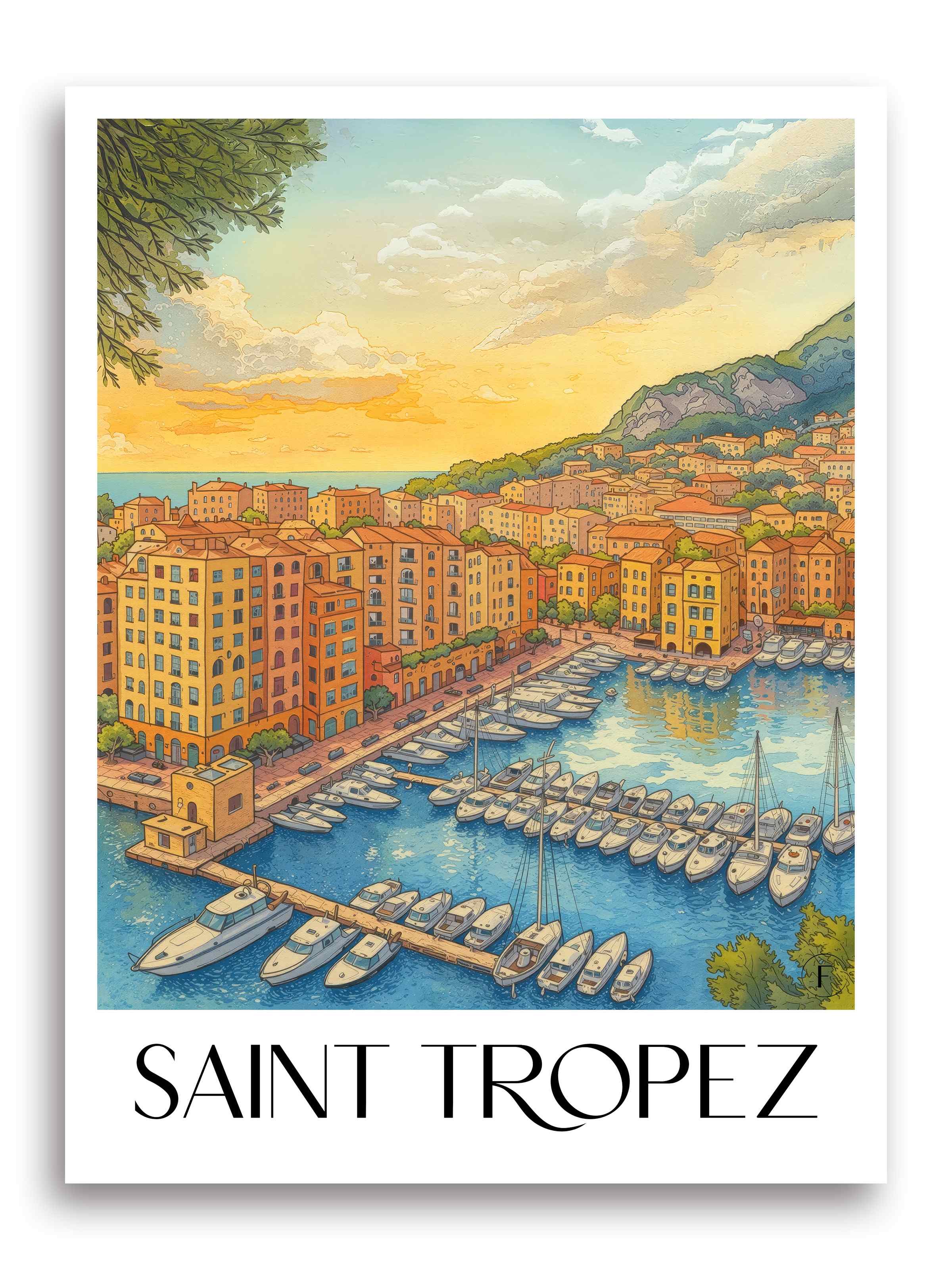 Saint Tropez Poster - Frankreich Kunstdruck - Aquarell von A4 bis A1 - favplace