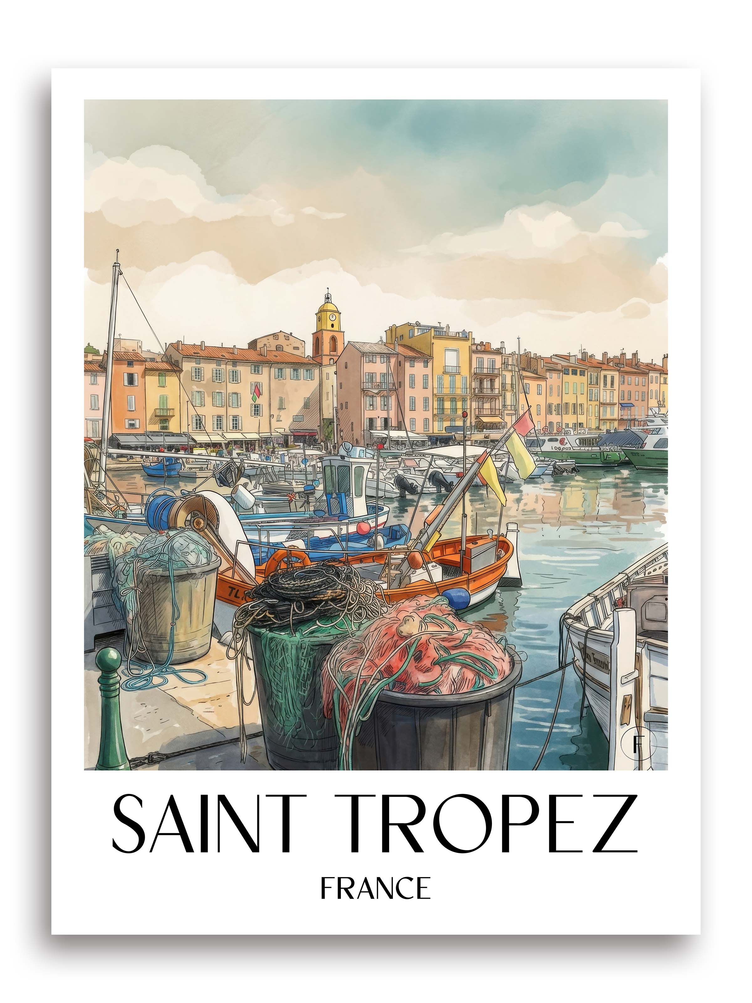 Saint Tropez Poster - Frankreich Kunstdruck - Aquarell von A4 bis A1 - favplace