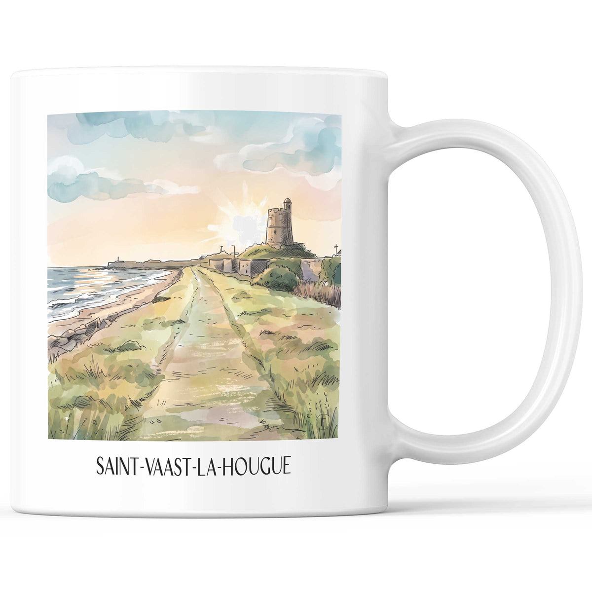 Saint-Vaast-la-Hougue Kaffeebecher - Cotentin - Frankreich Becher - Kaffeetasse im Aquarell Stil