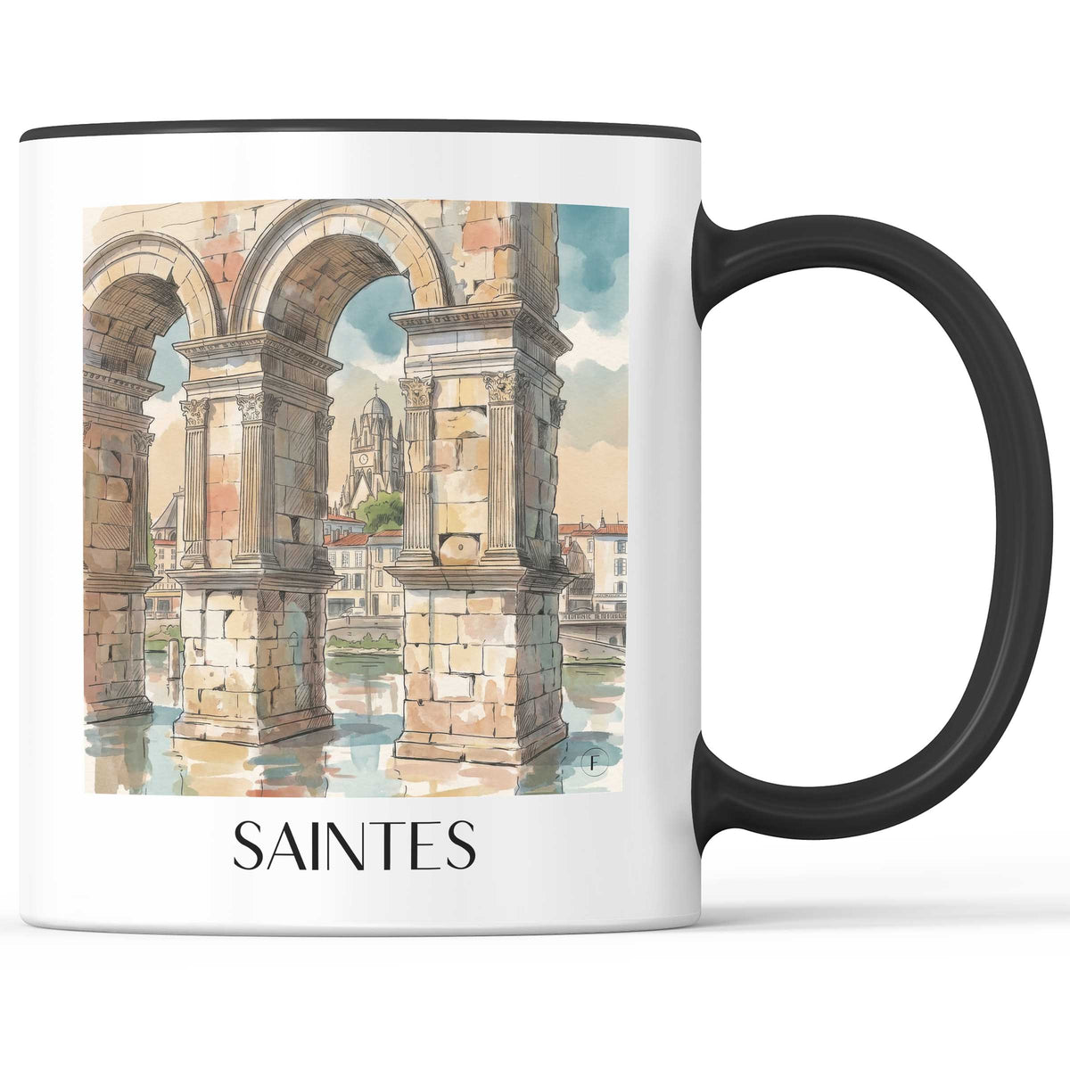 saintes-charente-maritime-frankreich-kaffeebecher-aquarell