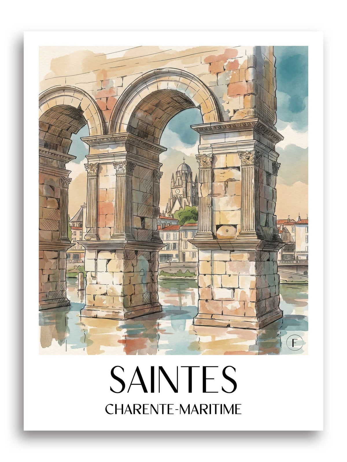 saintes-charente-maritime-frankreich-poster-aquarell