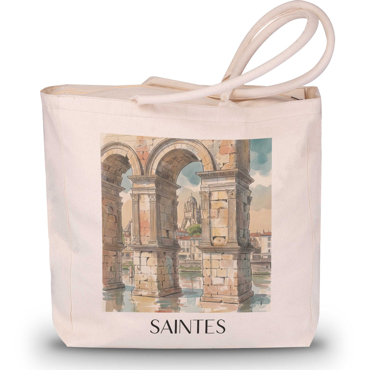 saintes-charente-maritime-frankreich-einkaufstasche-aquarell