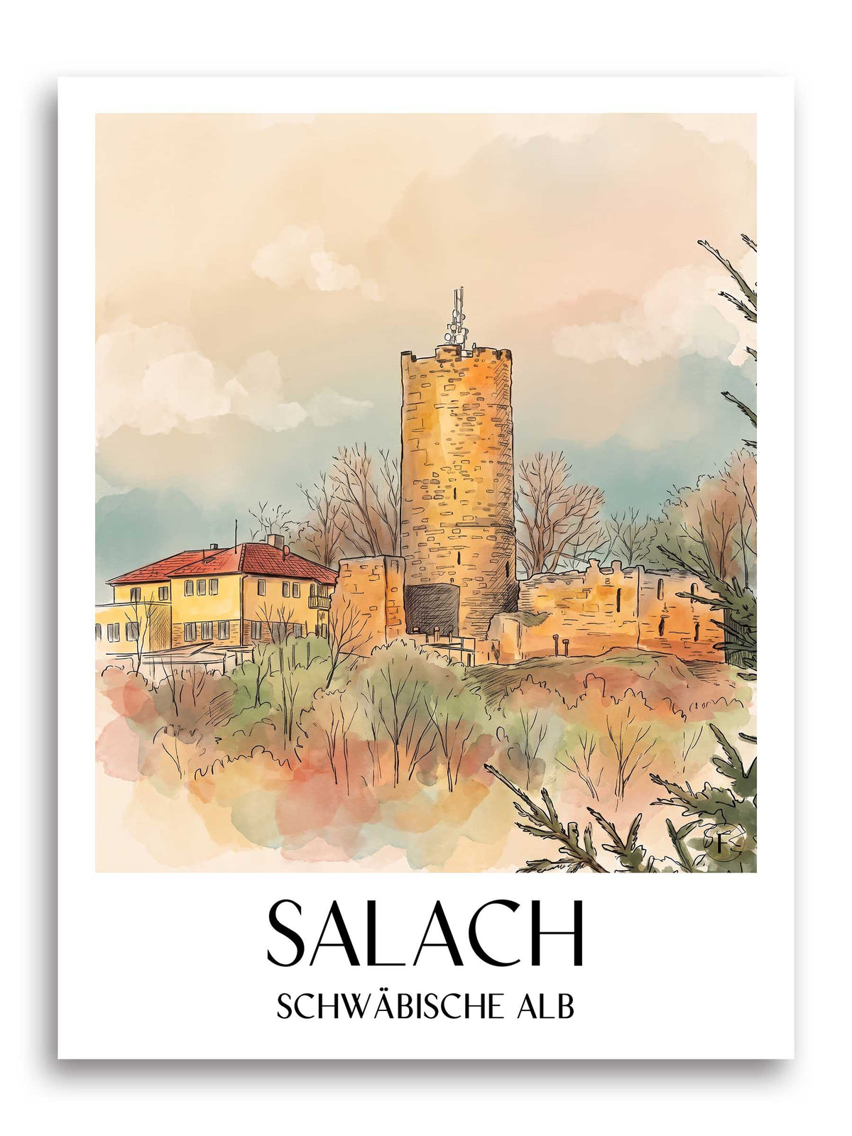 salach-schwäbische-alb-deutschland-poster-aquarell
