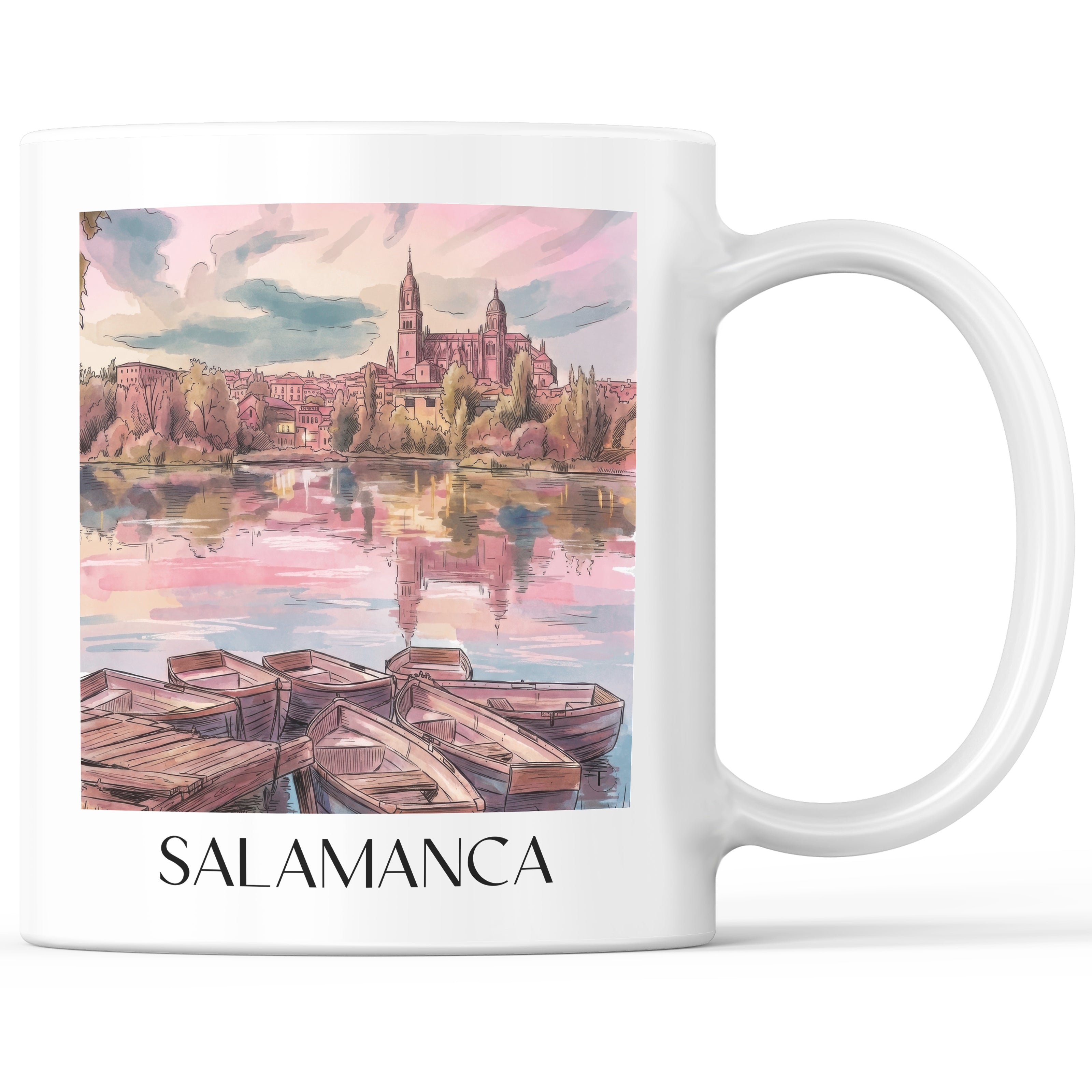 Salamanca Kaffeebecher - Spanien - Spanien Becher - Kaffeetasse im Aquarell Pink Stil - favplace