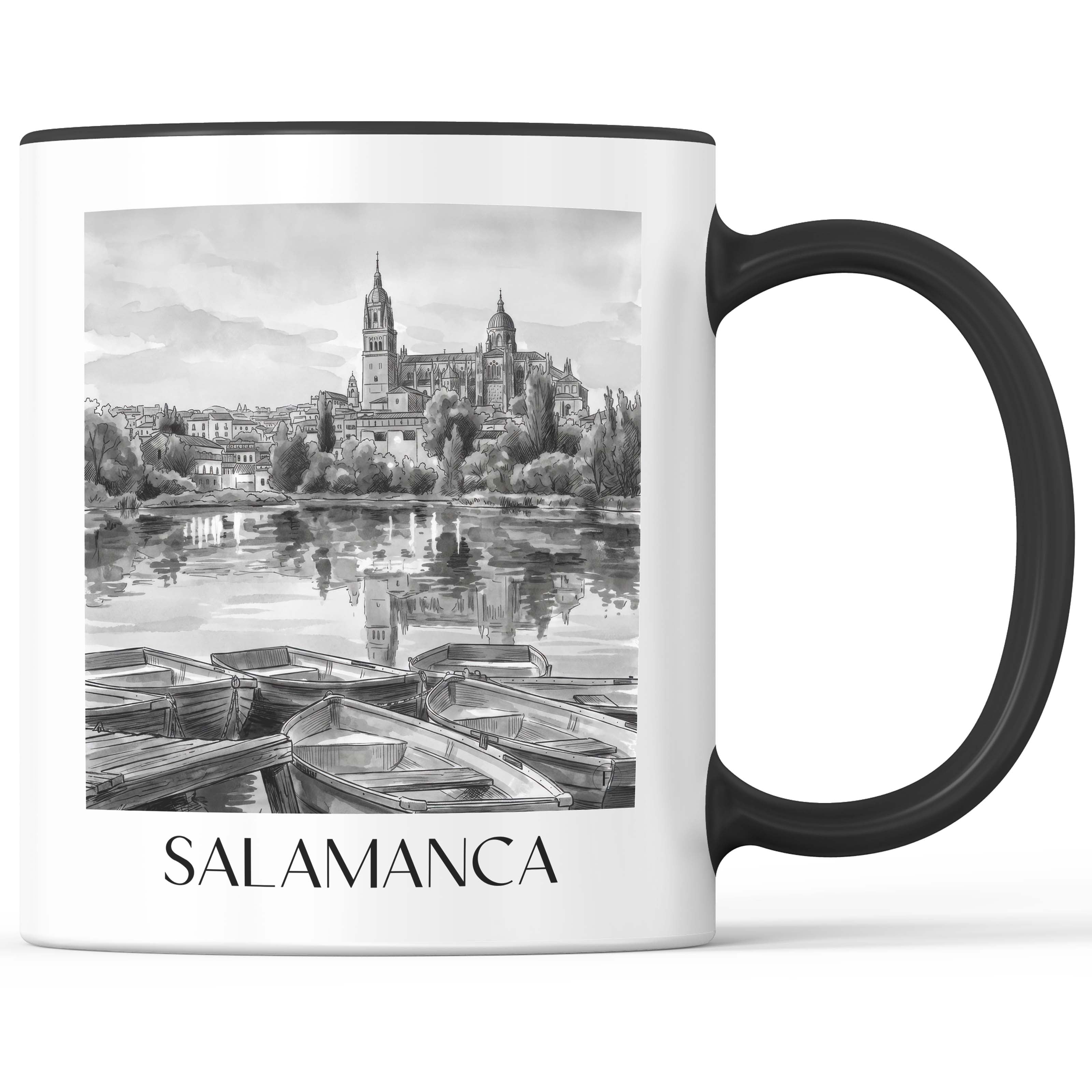 Salamanca Kaffeebecher - Spanien - Spanien Becher - Kaffeetasse im Aquarell Schwarz-Weiß Stil - favplace