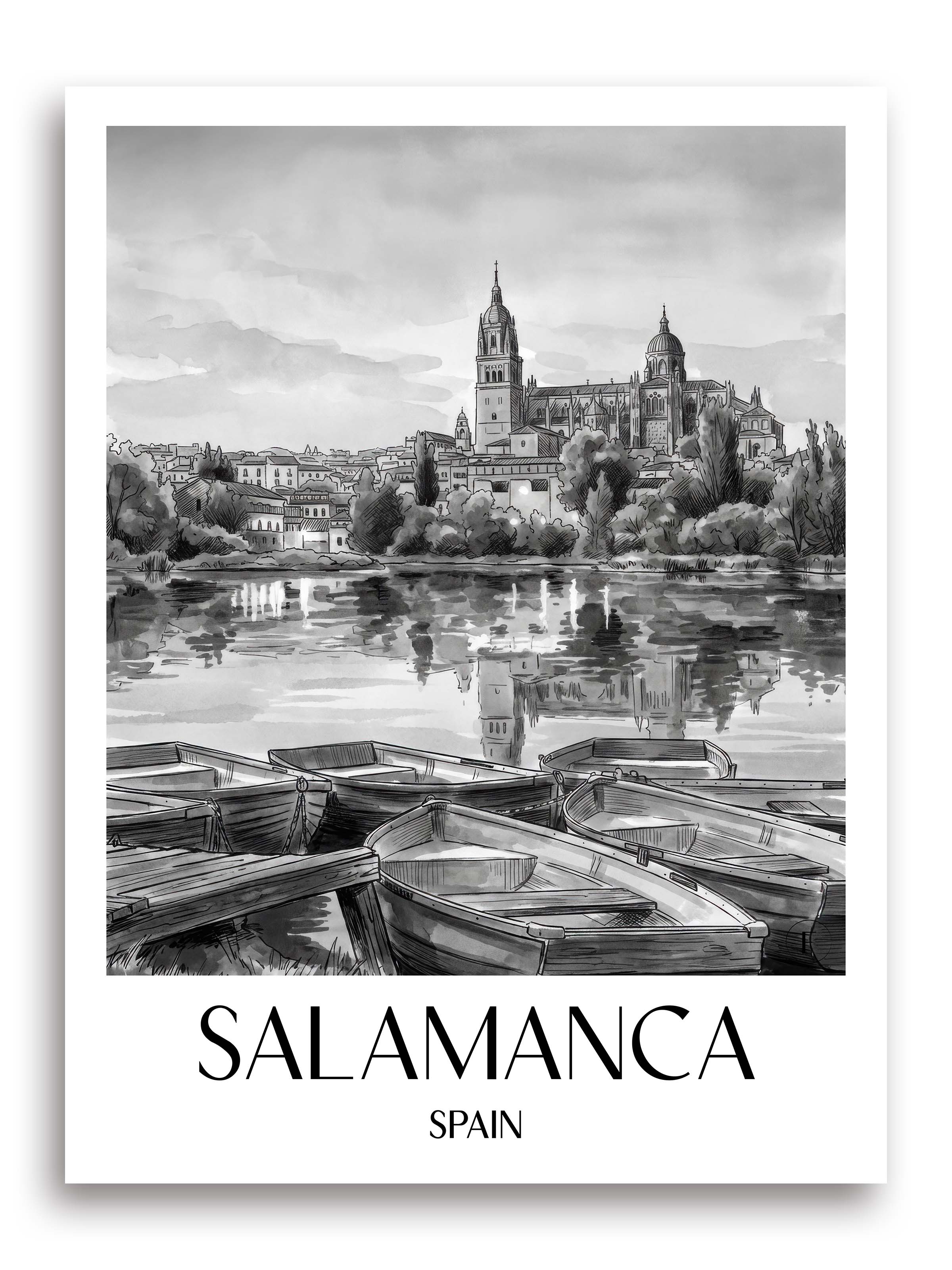 Salamanca Poster - Spanien - Spanien Kunstdruck - Aquarell Schwarz-Weiß von A4 bis A1 - favplace