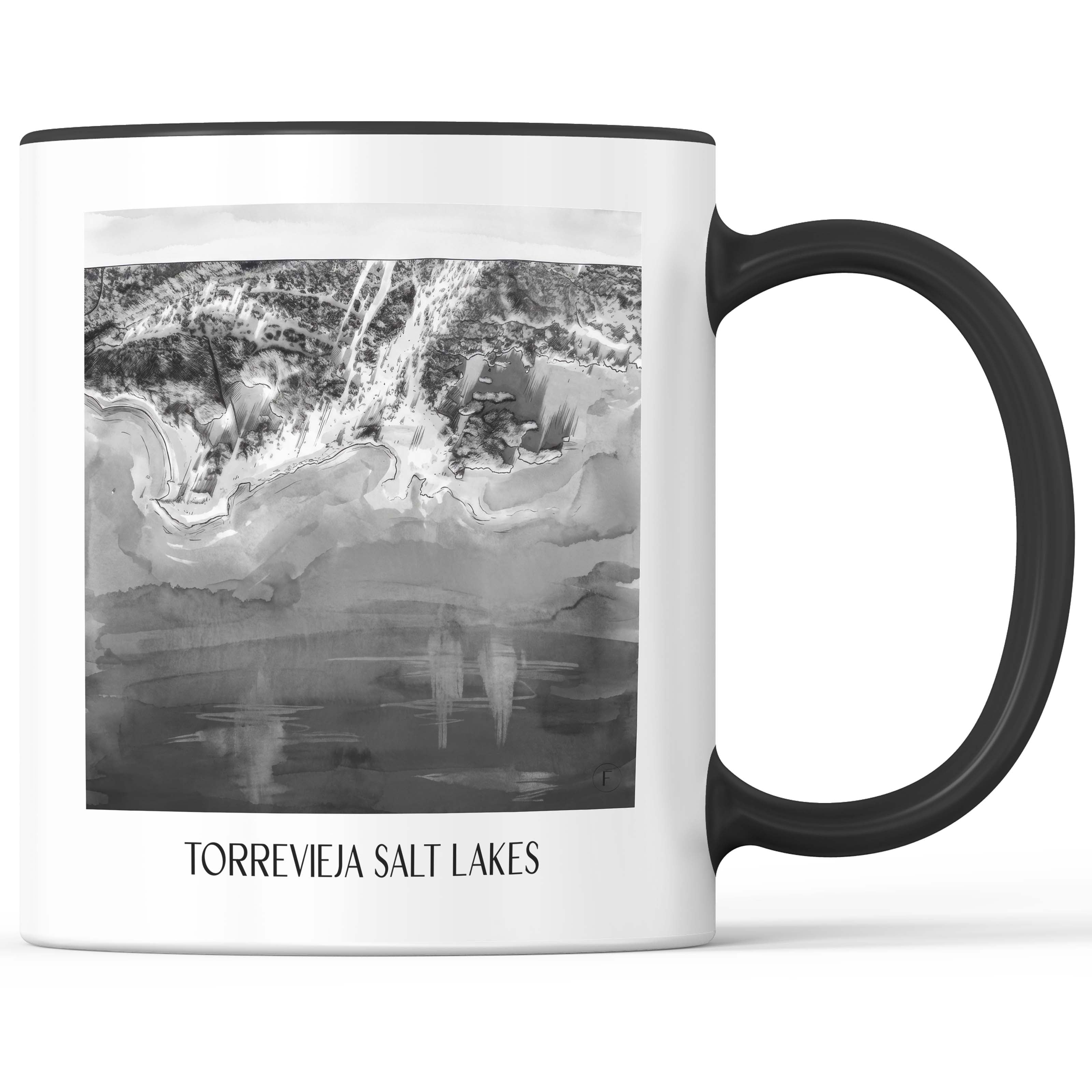 Salinas de Torrevieja Kaffeebecher - Spanien - Spanien Becher - Kaffeetasse im Aquarell Schwarz-Weiß Stil - favplace