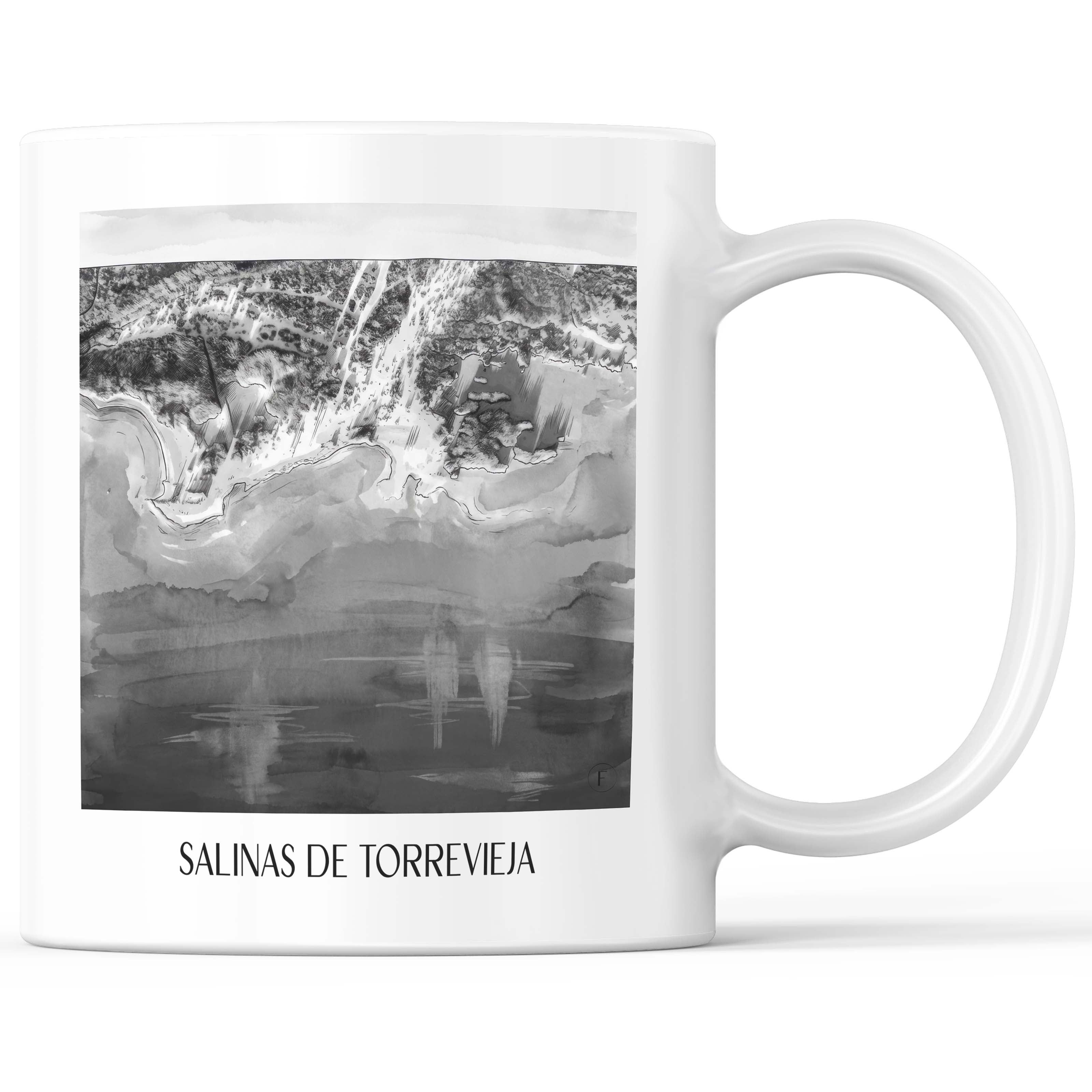 Salinas de Torrevieja Kaffeebecher - Spanien - Spanien Becher - Kaffeetasse im Aquarell Schwarz-Weiß Stil - favplace