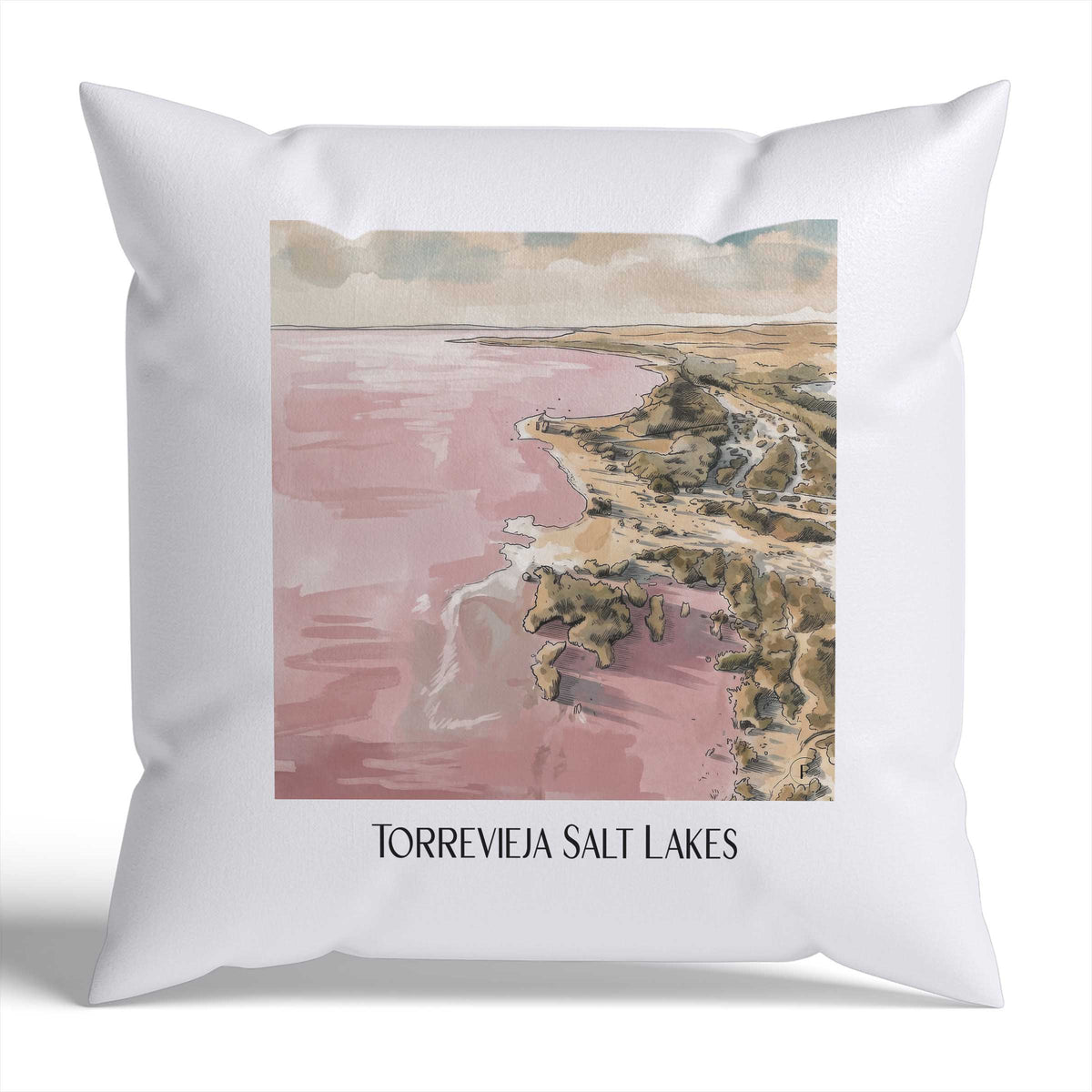 Salinas de Torrevieja Kissenhülle - Zierkissen Bezug - Spanien - Spanien Kissen bzw. Kissenbezug im Aquarell Stil - favplace