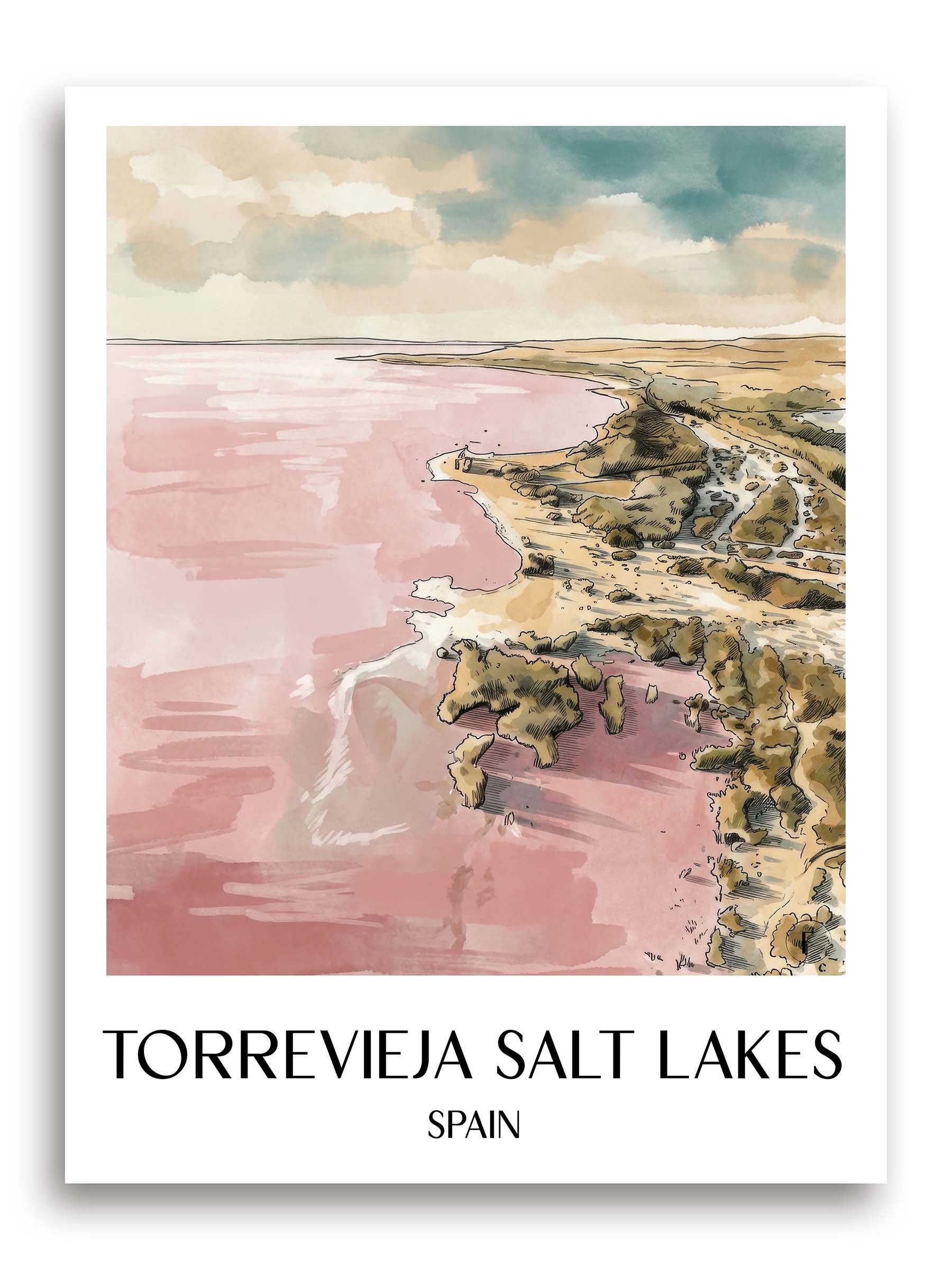Salinas de Torrevieja Poster - Spanien - Spanien Kunstdruck - Aquarell von A4 bis A1 - favplace