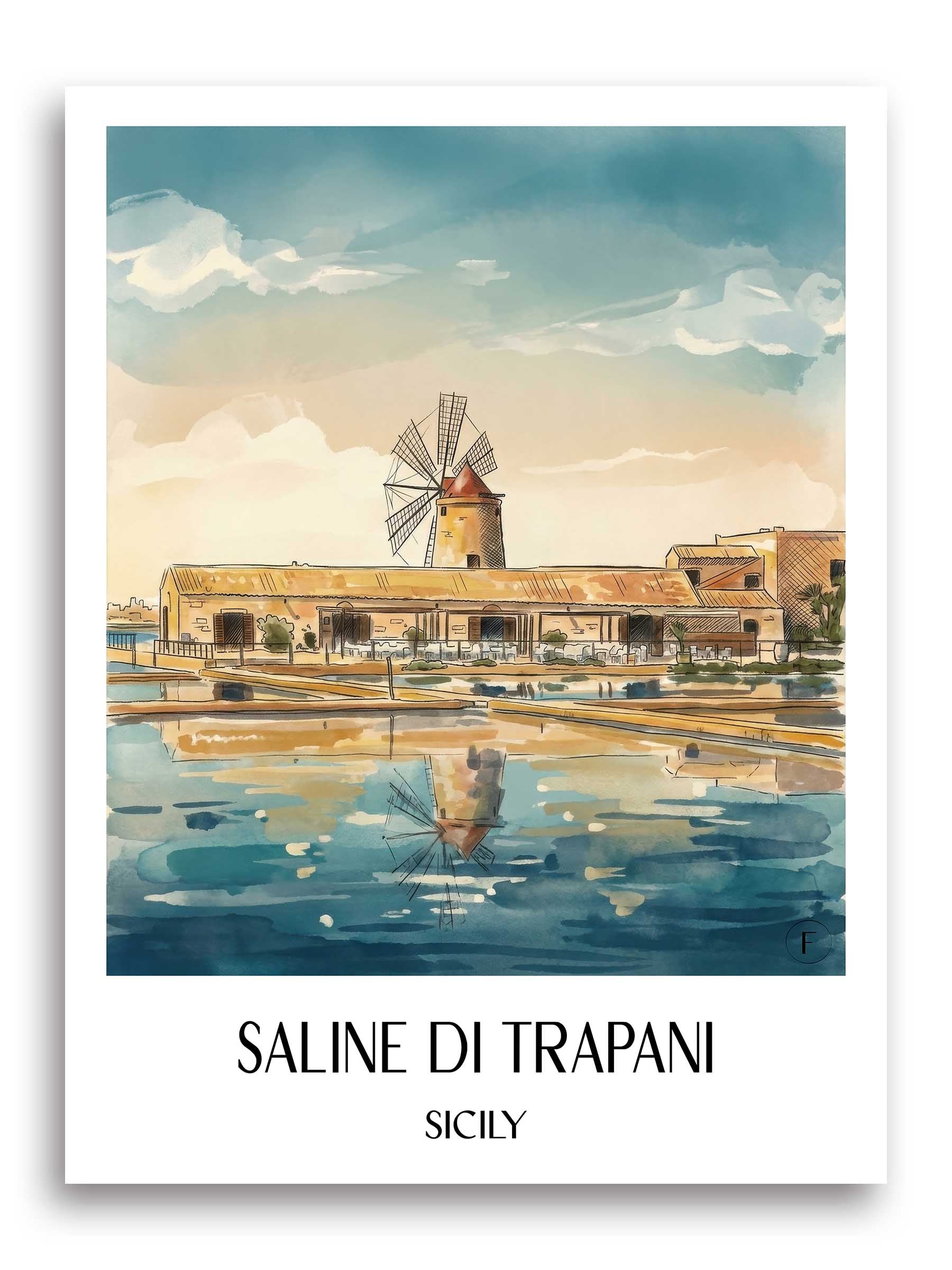 Saline di Trapani Poster - Sizilien - Italien Kunstdruck - Aquarell von A4 bis A1 - favplace