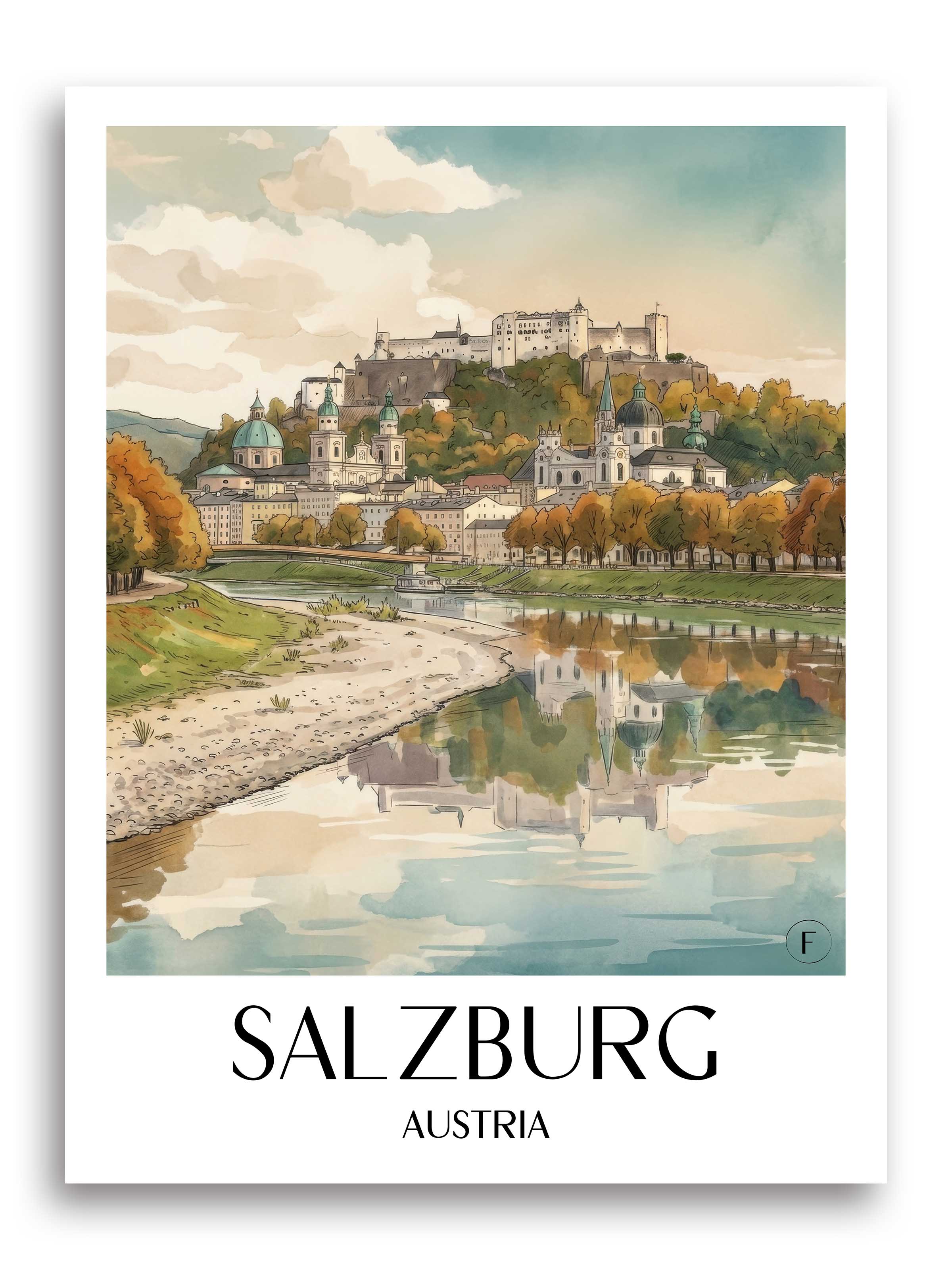 Salzburg Poster - Österreich - Österreich Kunstdruck - Aquarell von A4 bis A1 - favplace