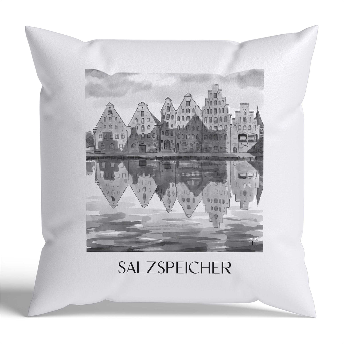 salzspeicher-lübeck-deutschland-kissenbezug-aquarell-schwarz-weiss