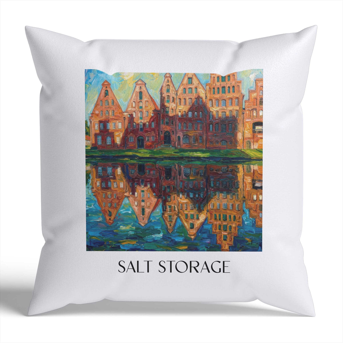 Salzspeicher Kissenhülle - Zierkissen Bezug - Lübeck - Deutschland Kissen bzw. Kissenbezug im Ölgemälde Stil - favplace