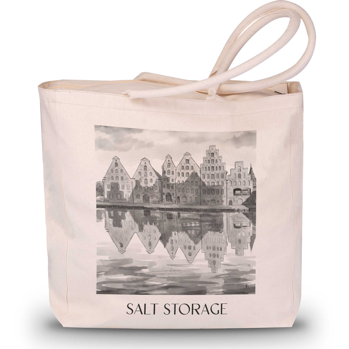 Salzspeicher Shopping Tasche - Lübeck - Deutschland Tote Bag - Einkaufstasche im Aquarell Schwarz-Weiß Stil - favplace