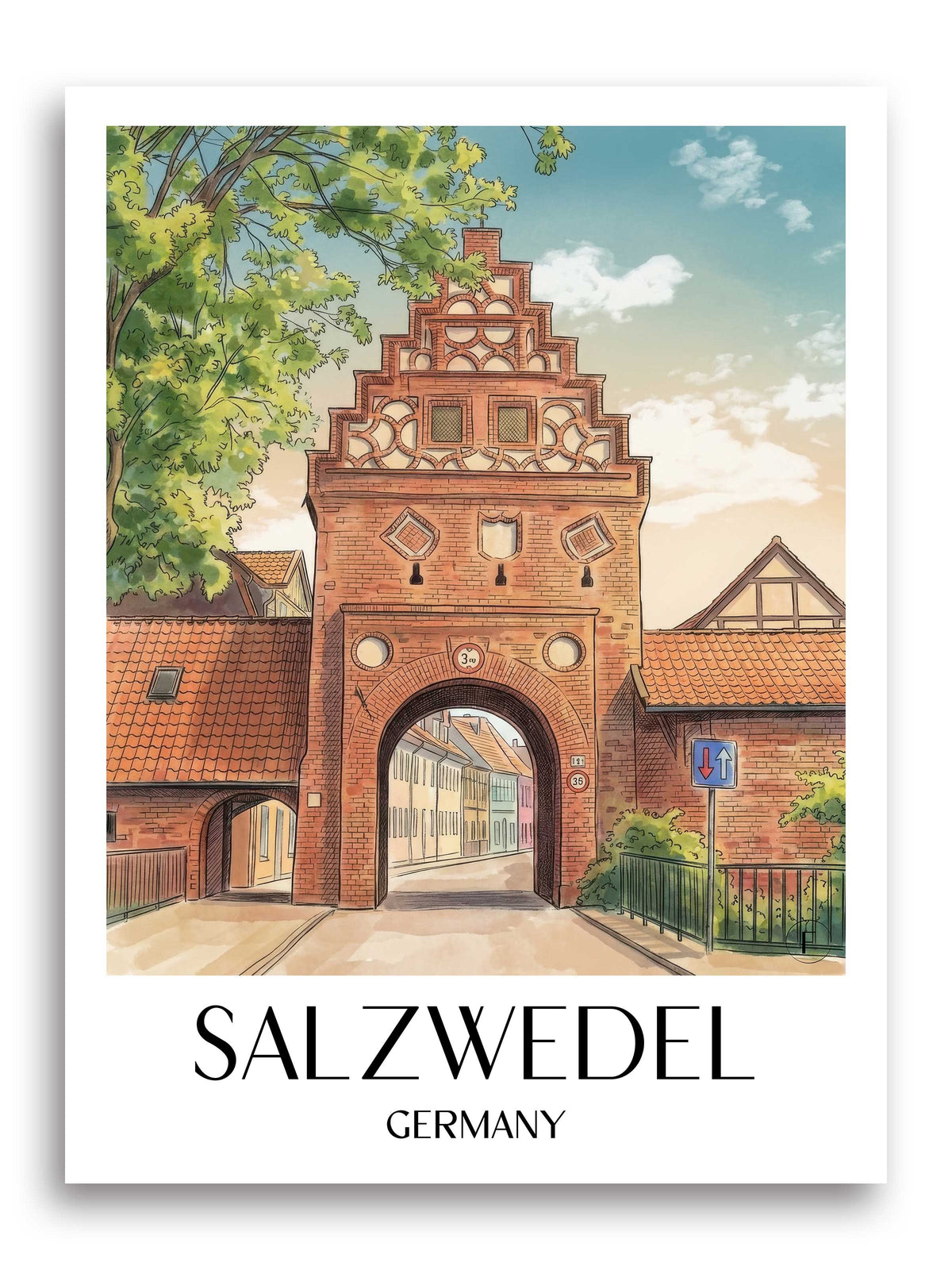 Salzwedel Poster - Altmark - Deutschland Kunstdruck - Aquarell von A4 bis A1 - favplace