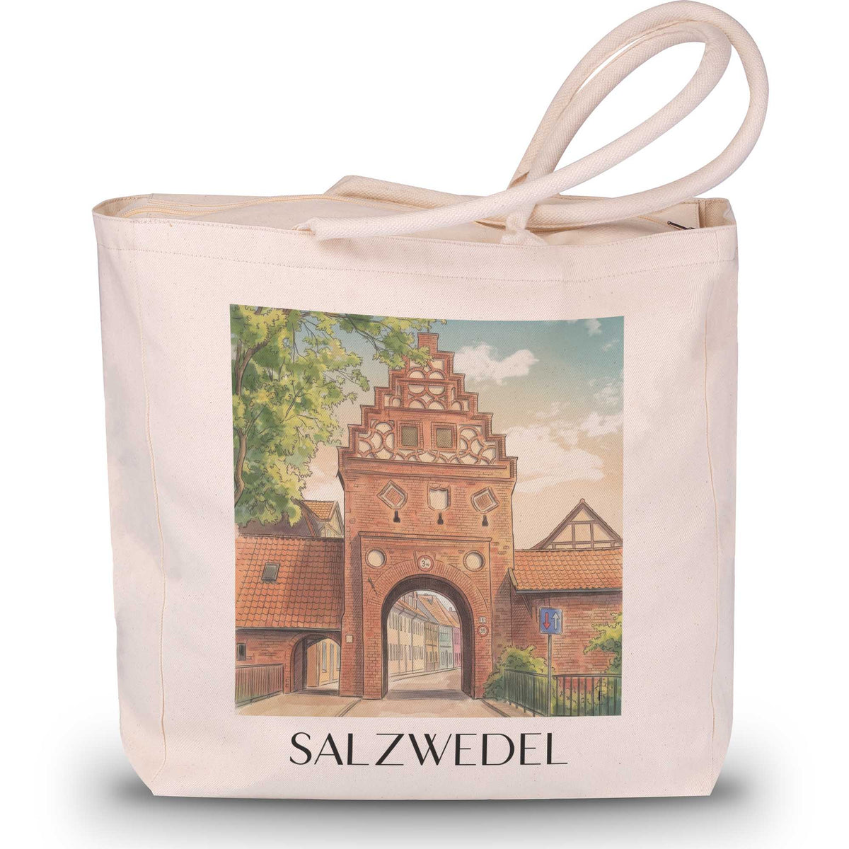 Salzwedel Shopping Tasche - Altmark - Deutschland Tote Bag - Einkaufstasche im Aquarell Stil - favplace