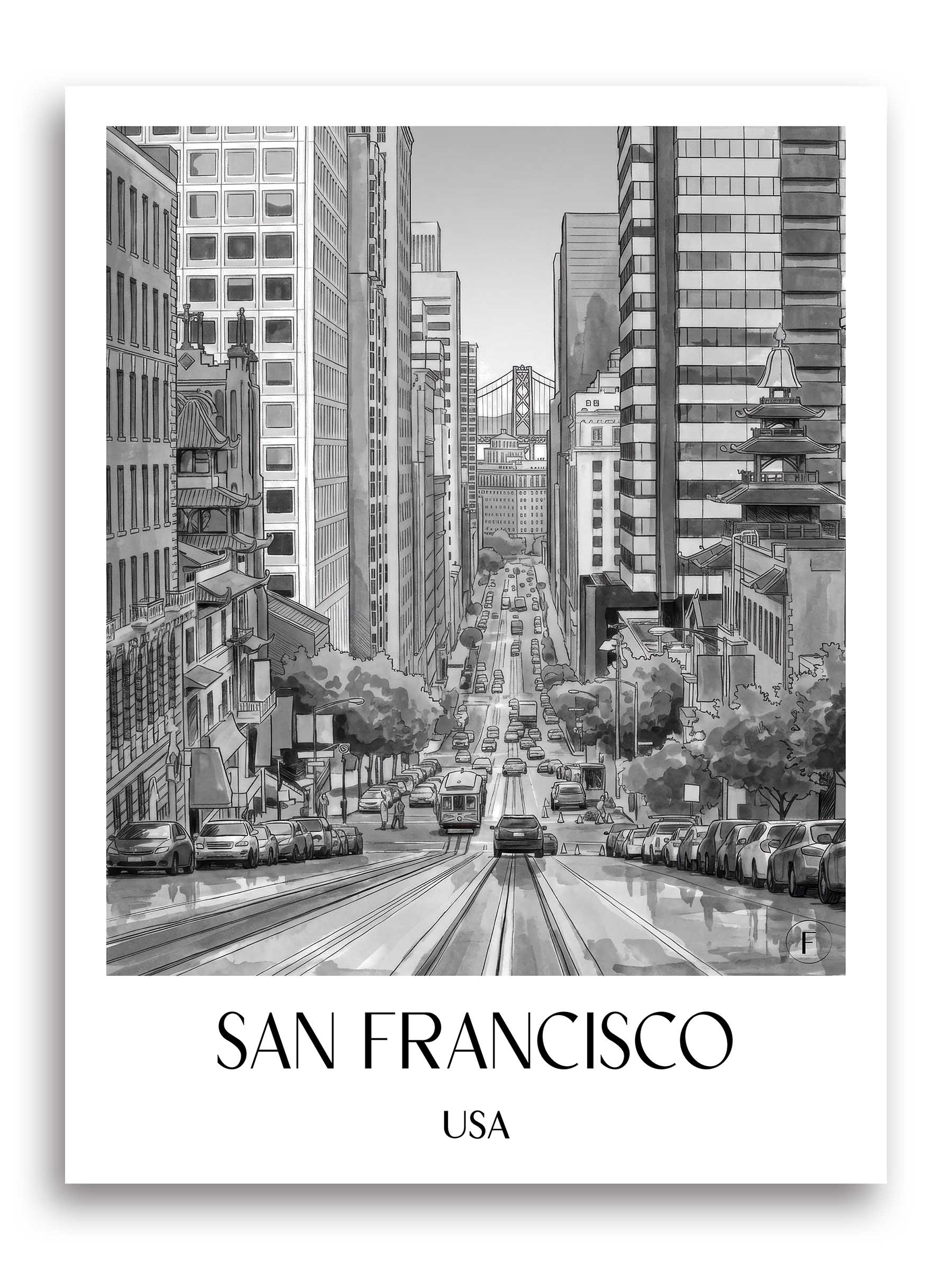 san-francisco-usa-poster-aquarell-schwarz-weiss