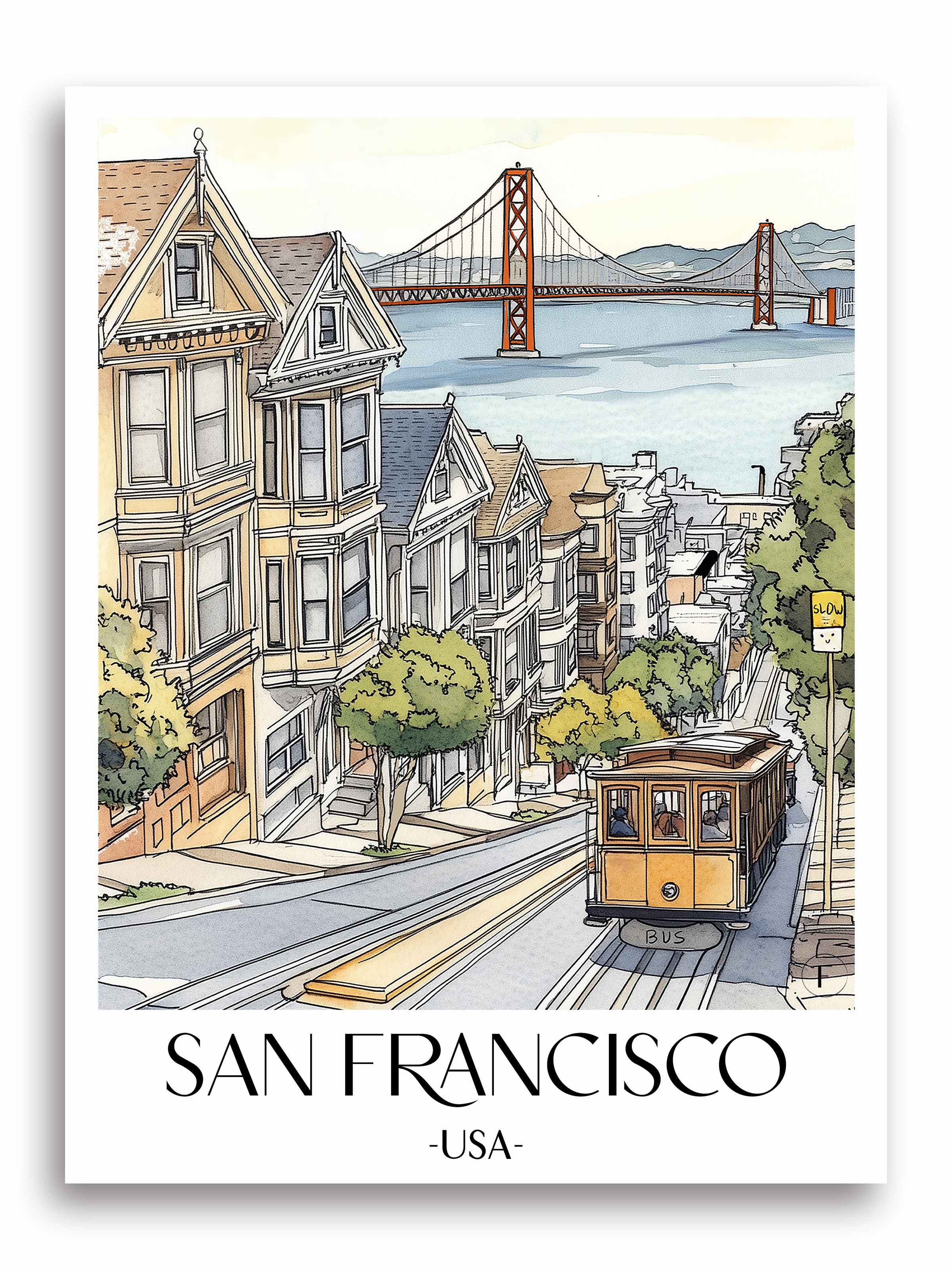 San Francisco Poster - USA Kunstdruck - Aquarell von A4 bis A1 - favplace