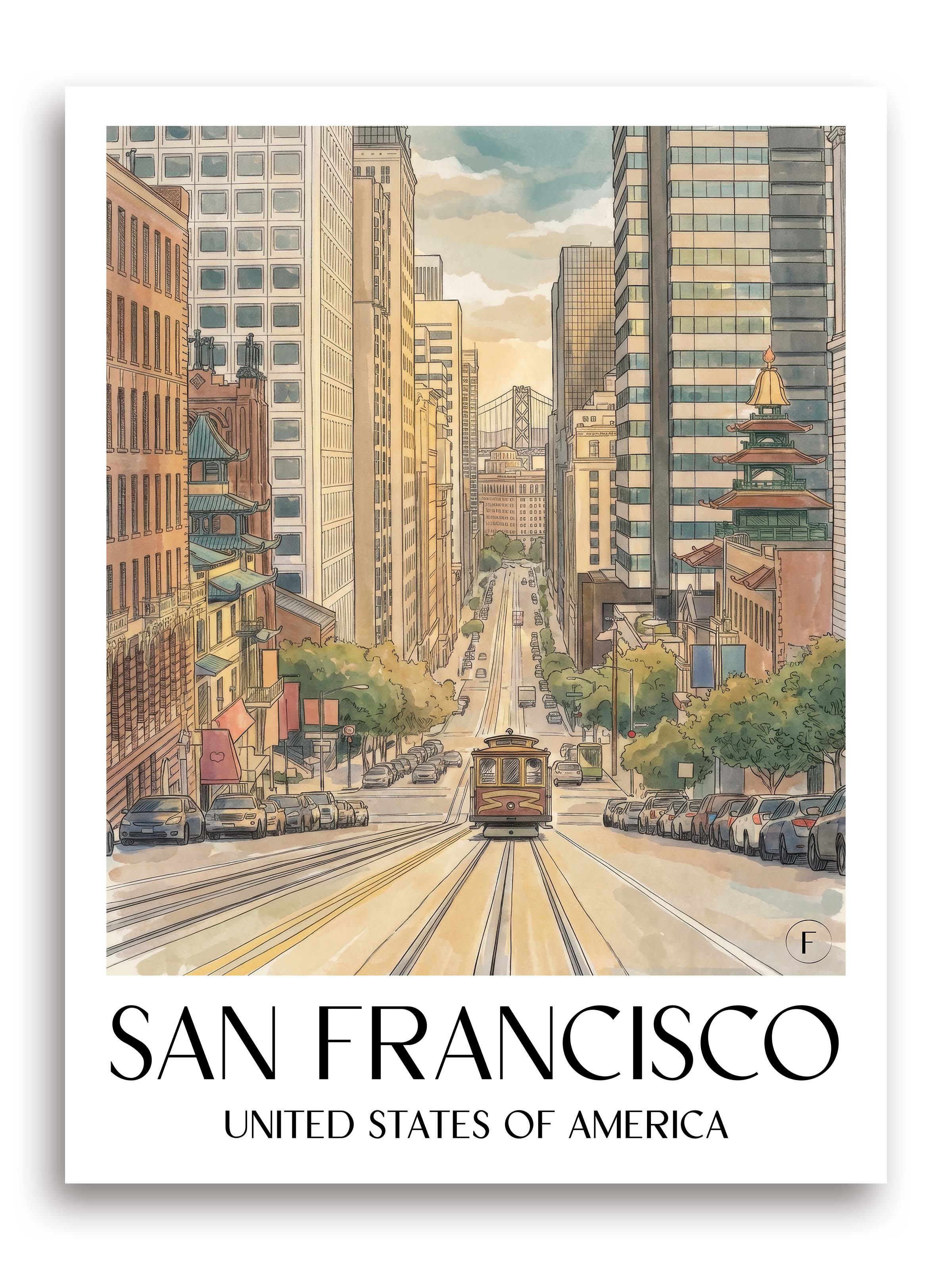 San Francisco Poster - USA Kunstdruck - Aquarell von A4 bis A1 - favplace