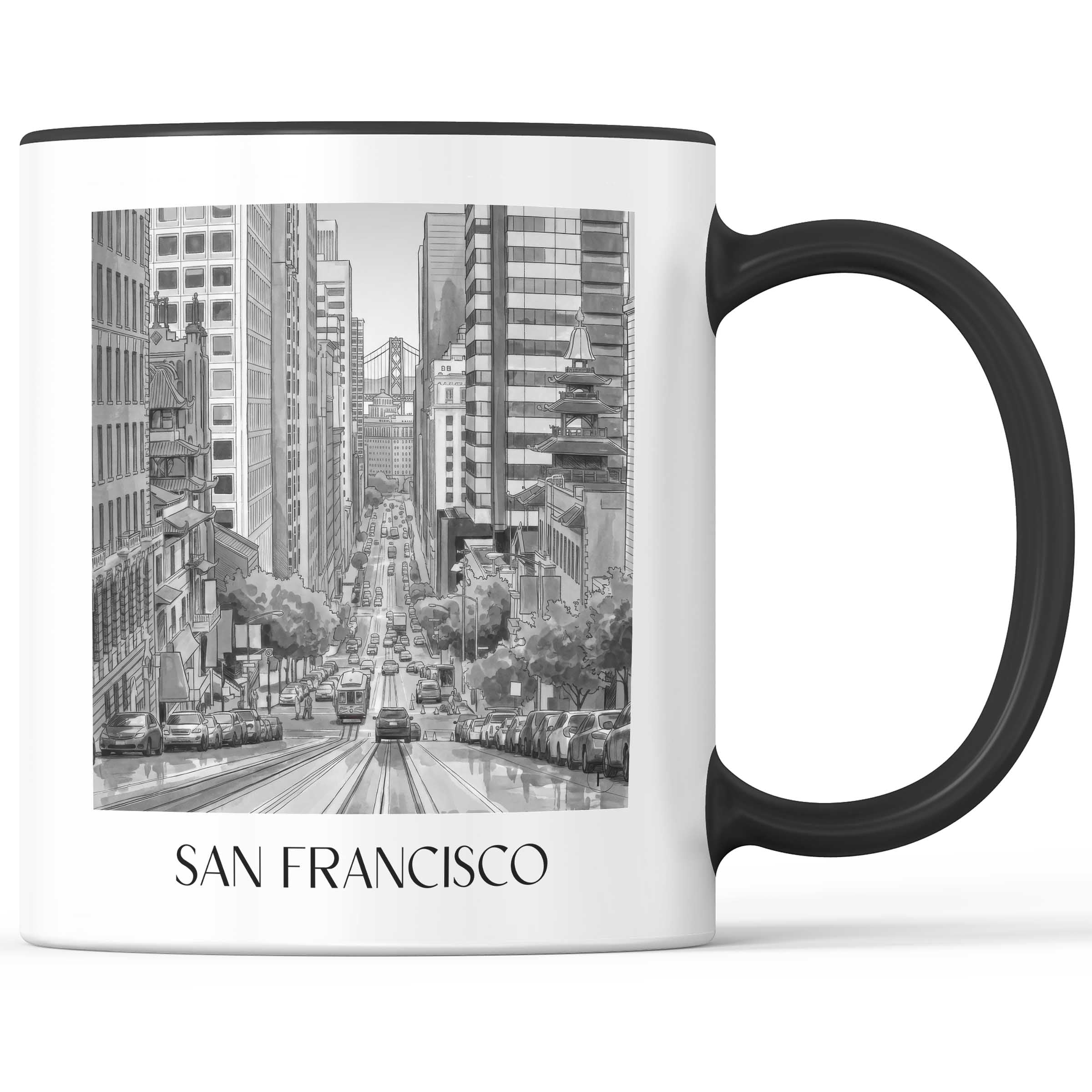 San Francisco - USA Becher - Kaffeetasse im Aquarell Schwarz-Weiß Stil - favplace