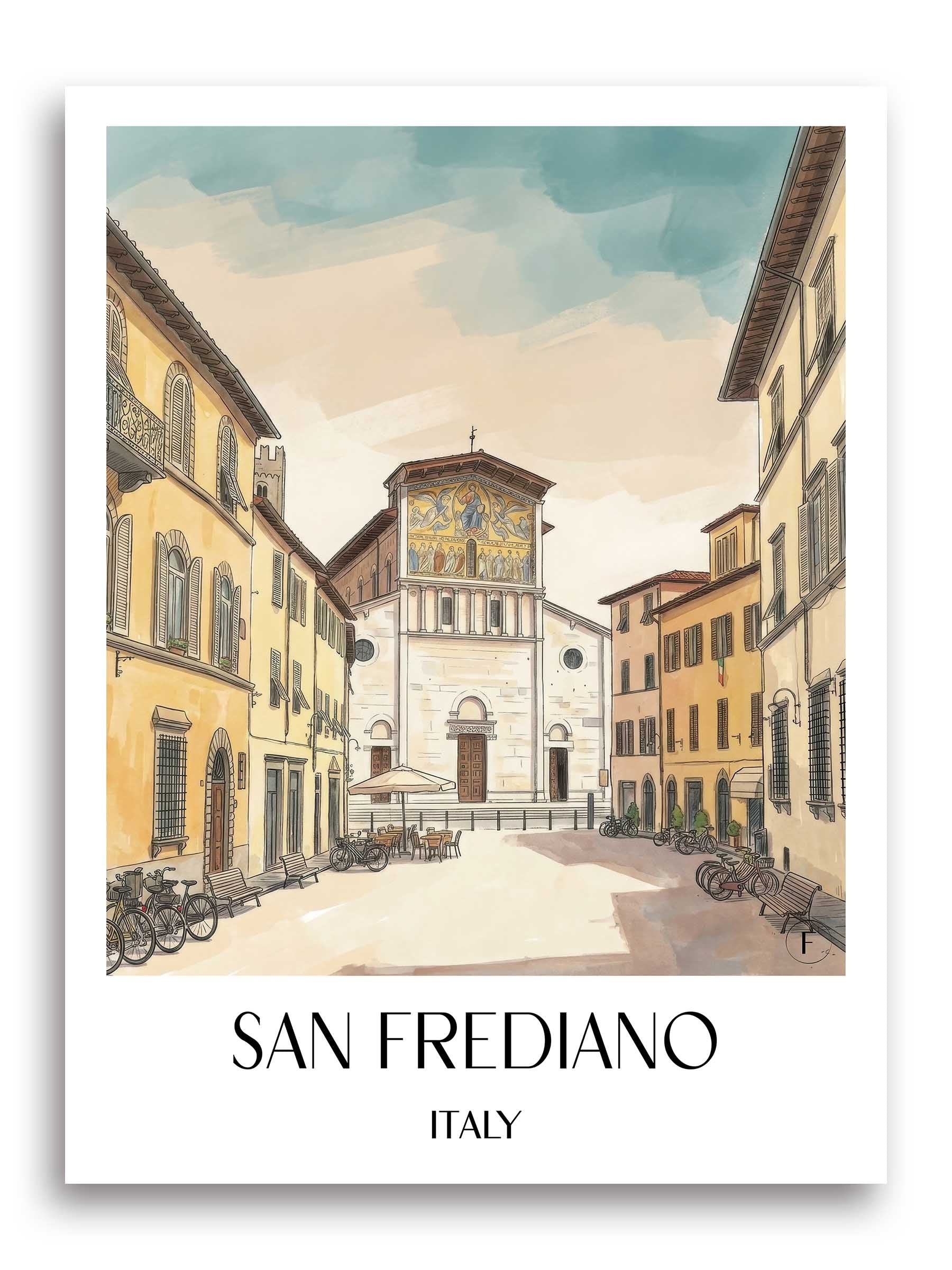 San Frediano Poster - Lucca - Italien Kunstdruck - Aquarell von A4 bis A1 - favplace