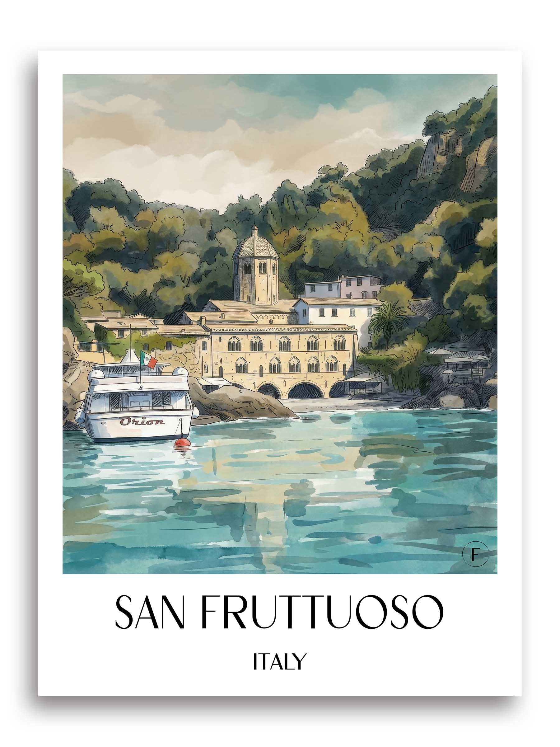 San Fruttuoso Poster - Camogli - Italien Kunstdruck - Aquarell von A4 bis A1 - favplace