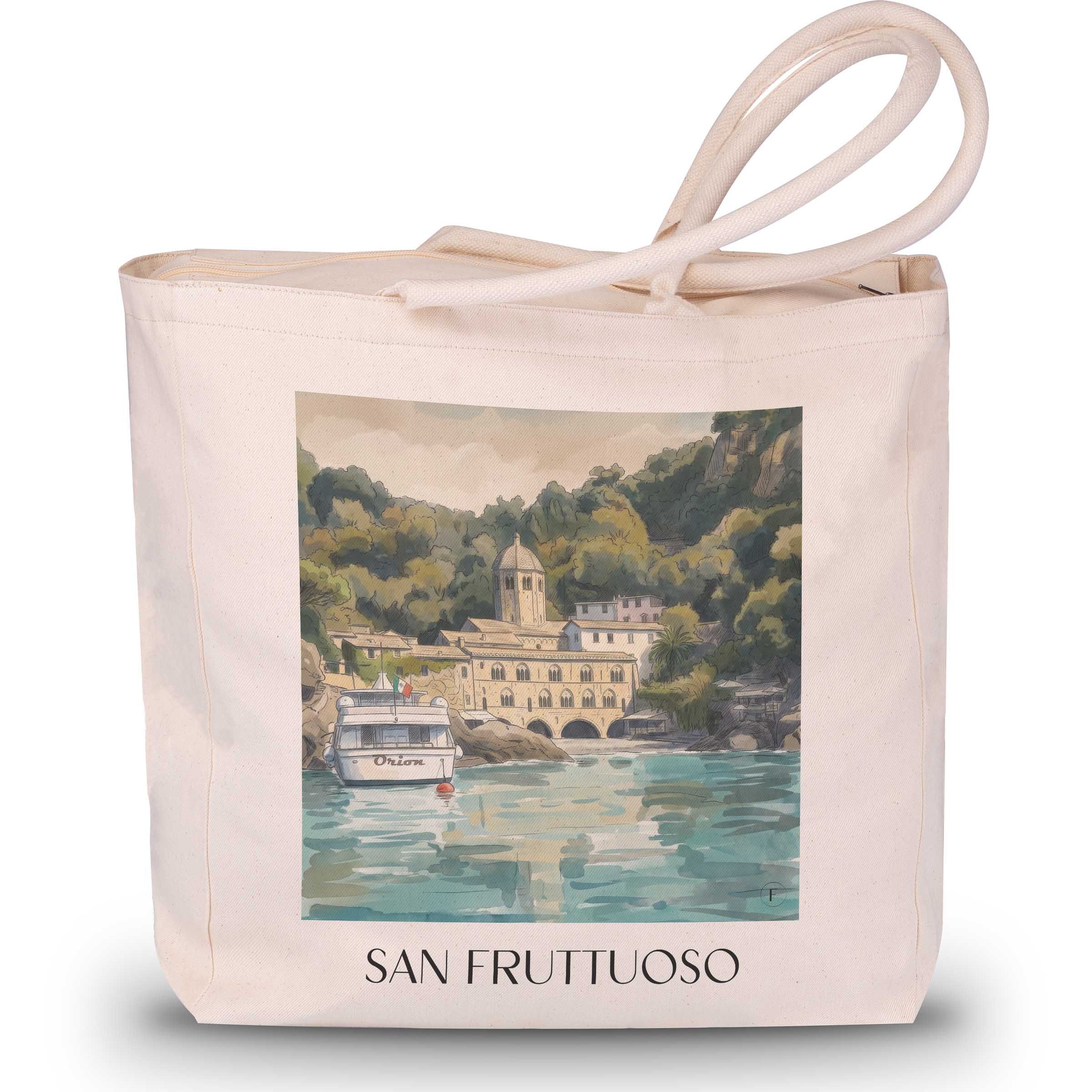 san-fruttuoso-camogli-italien-einkaufstasche-aquarell