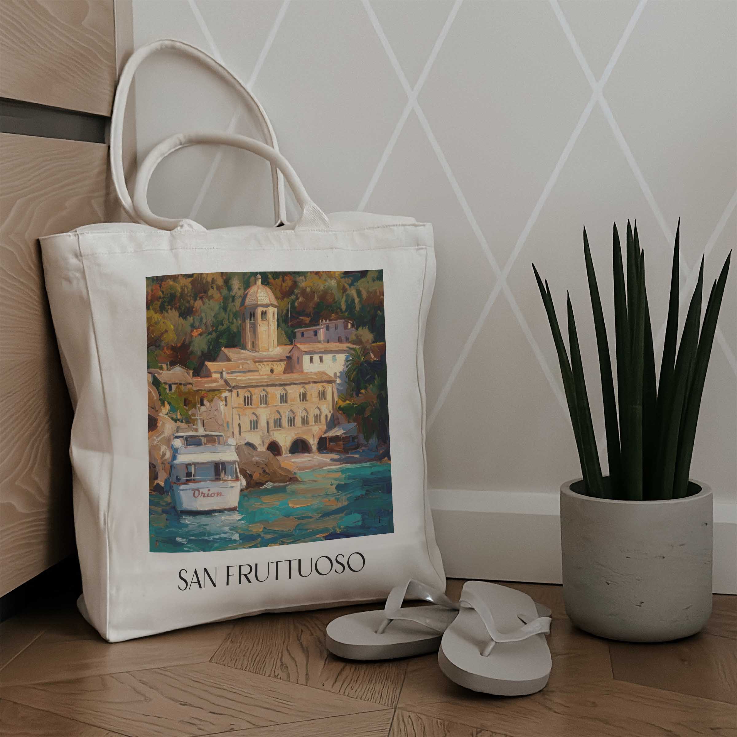 san-fruttuoso-camogli-italien-einkaufstasche-oil-painting-oelgemaelde