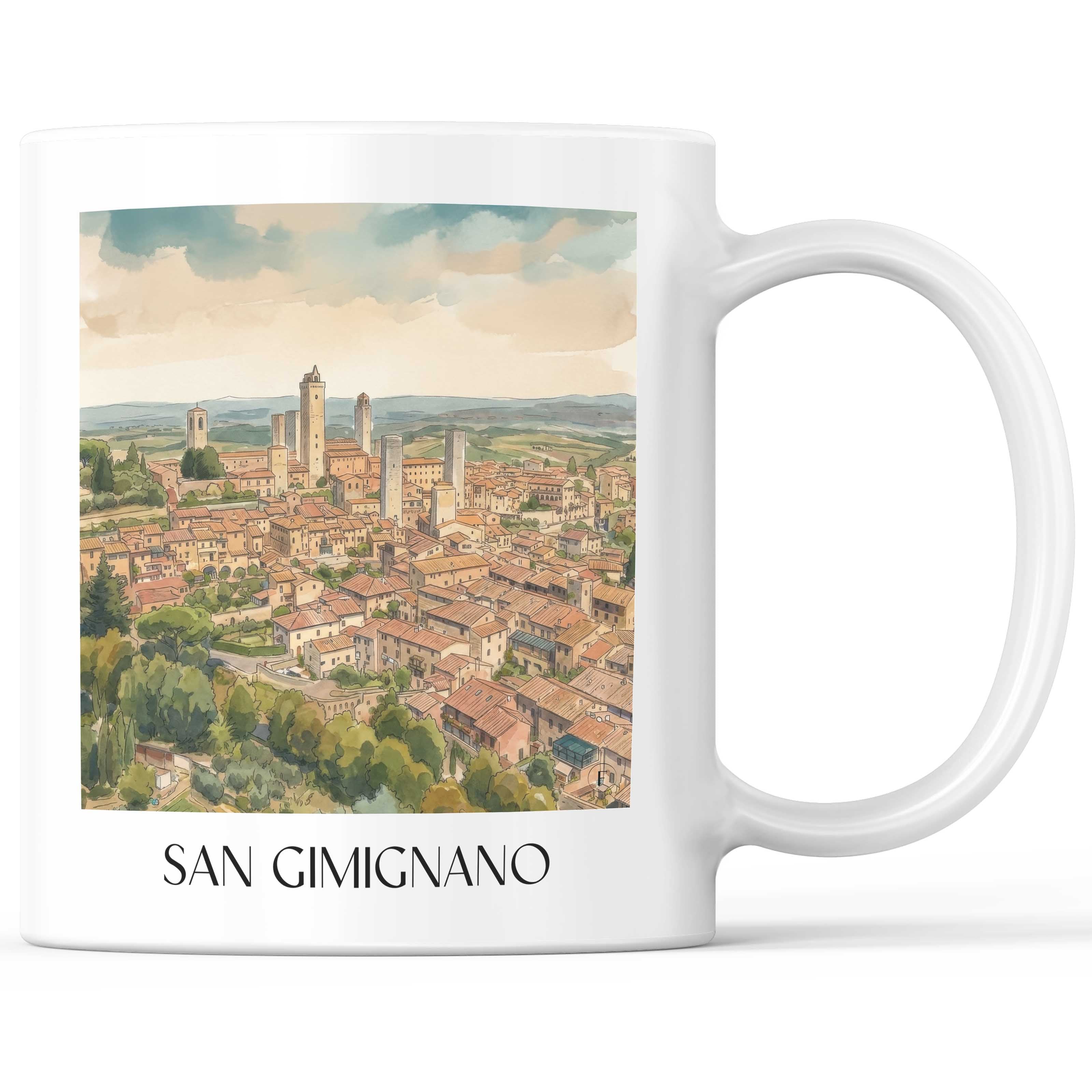 San Gimignano Kaffeebecher - Toskana - Italien Becher - Kaffeetasse im Aquarell Stil - favplace