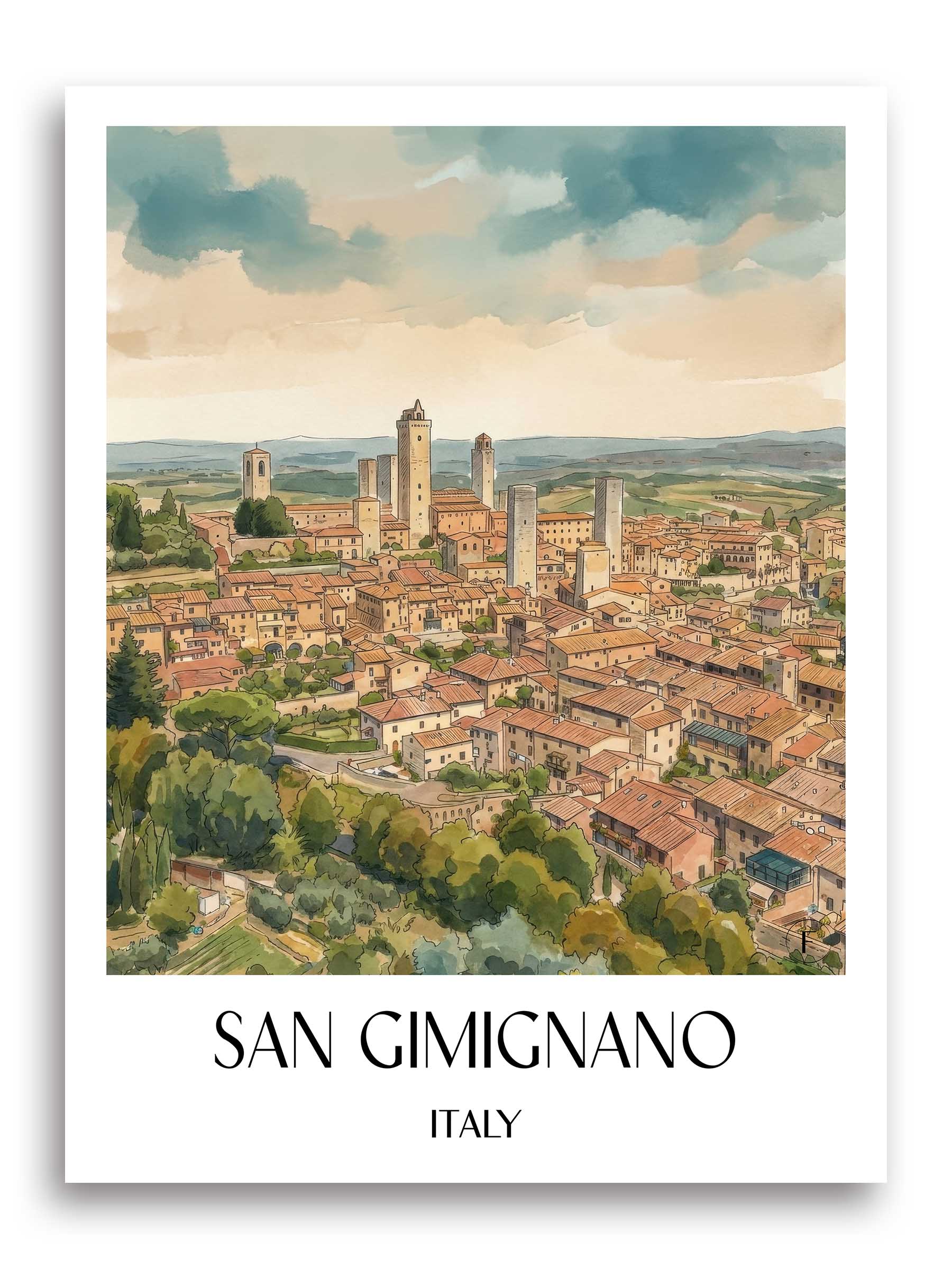 San Gimignano Poster - Toskana - Italien Kunstdruck - Aquarell von A4 bis A1 - favplace