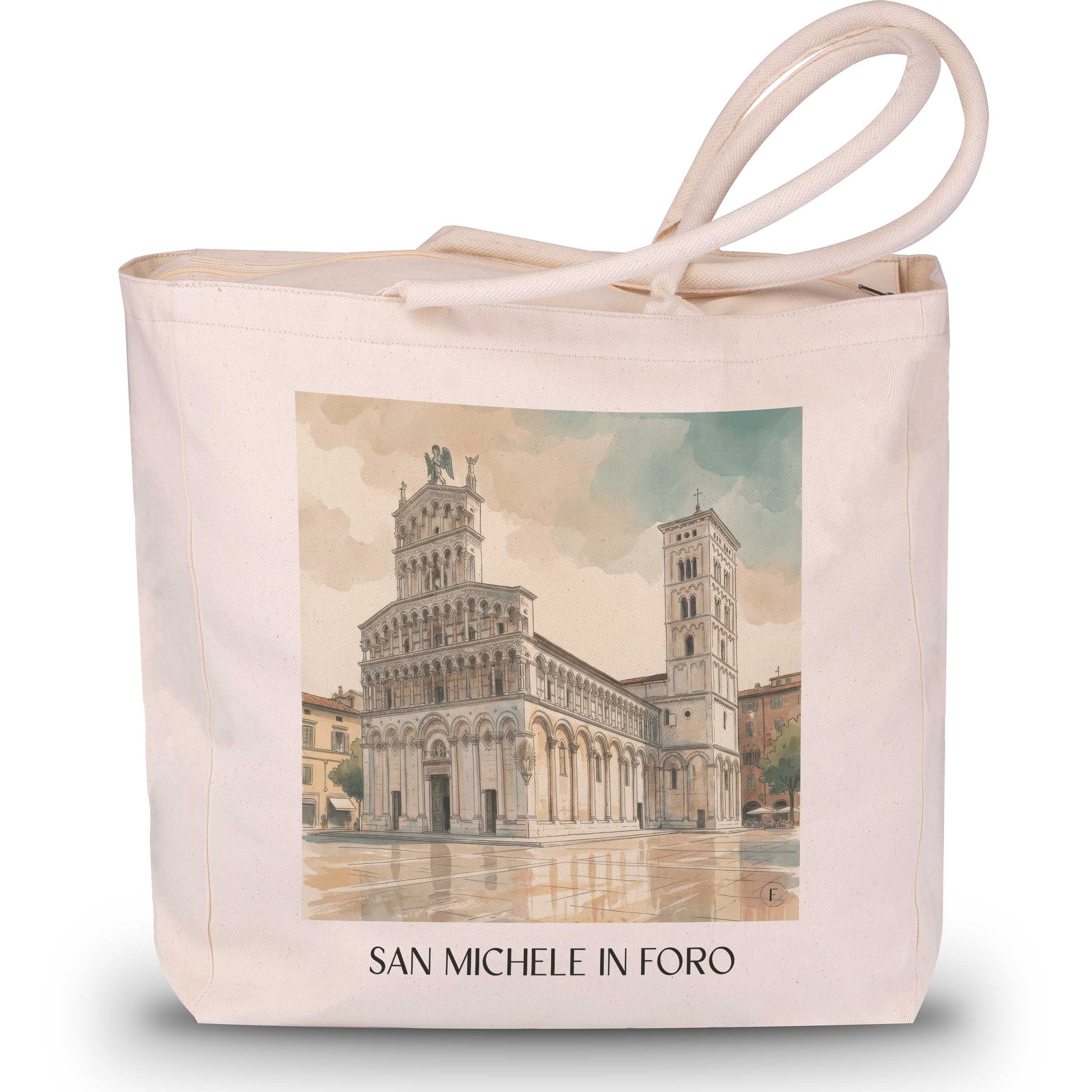 San Michele in Foro Shopping Tasche - Lucca - Italien Tote Bag - Einkaufstasche im Aquarell Stil - favplace