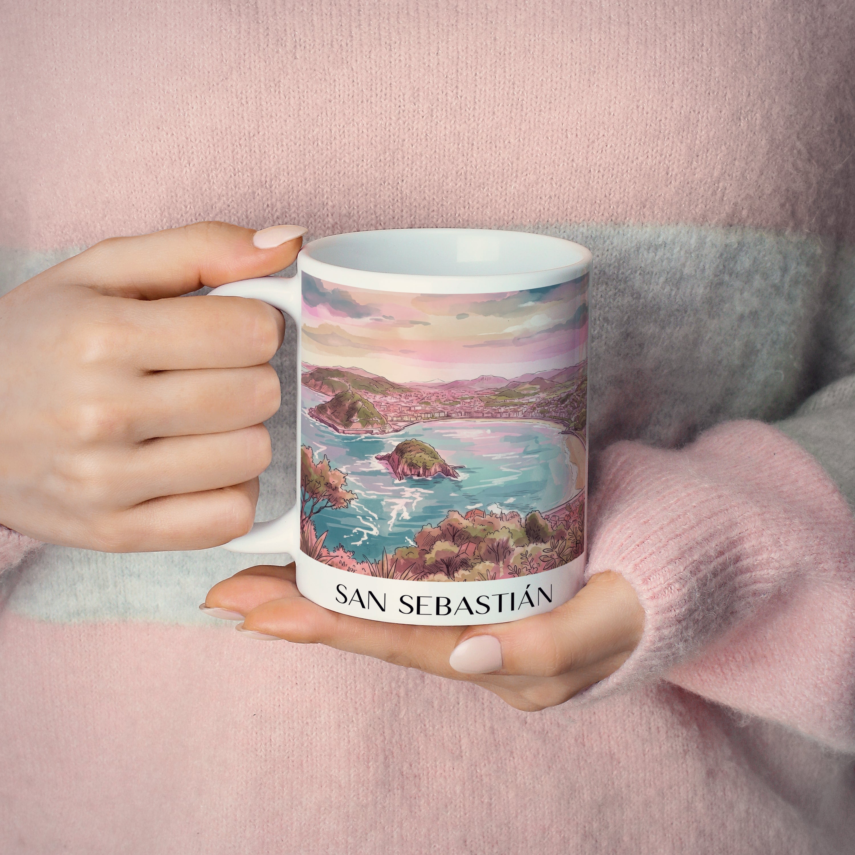 san-sebastián-spanien-spanien-kaffeebecher-aquarell-pink-rosa